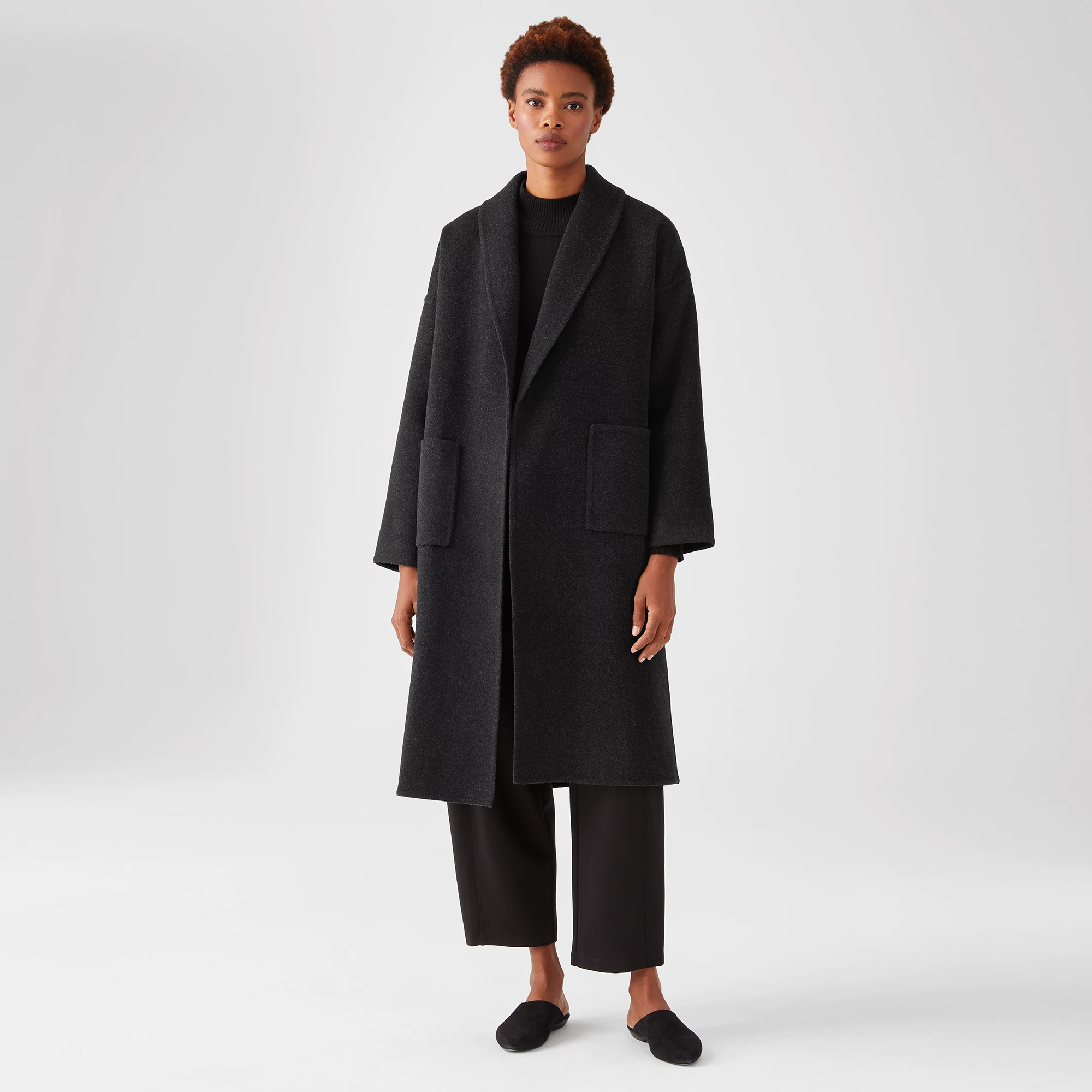 doubleface wool cashmere shawl collar coat