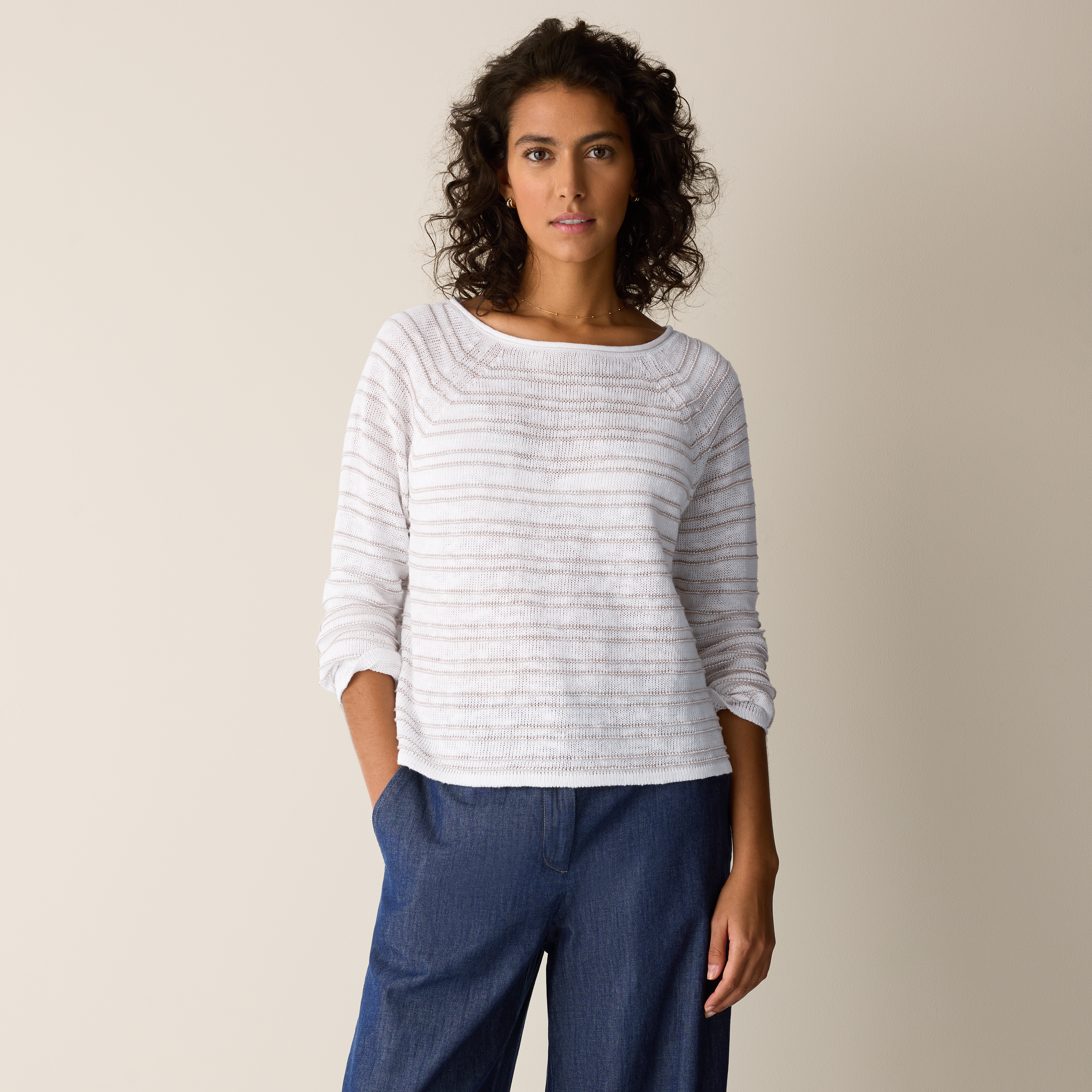 Organic Linen Cotton Slub Bateau Neck Top from EILEEN FISHER - $228