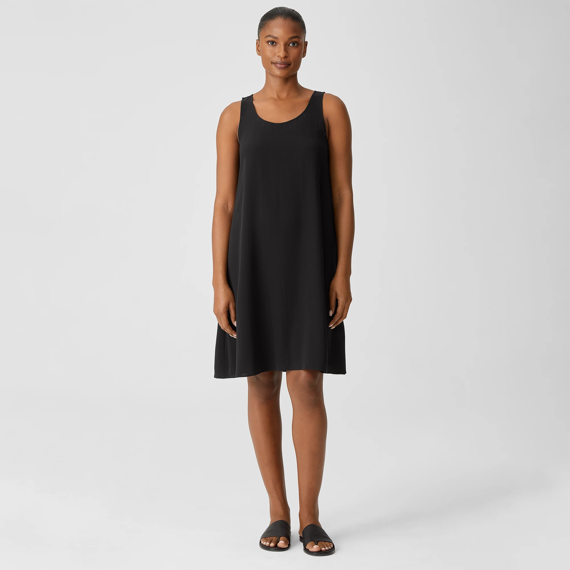 Silk Crepe Scoop Neck Dress EILEEN FISHER