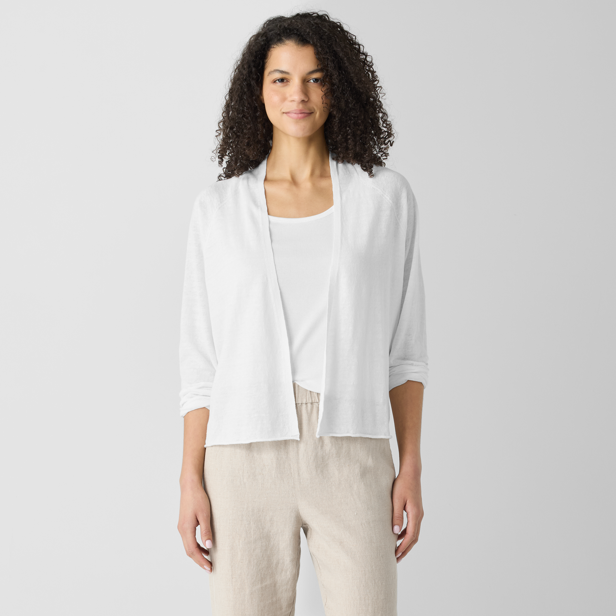 Organic Linen Cotton High Collar Cardigan | EILEEN FISHER