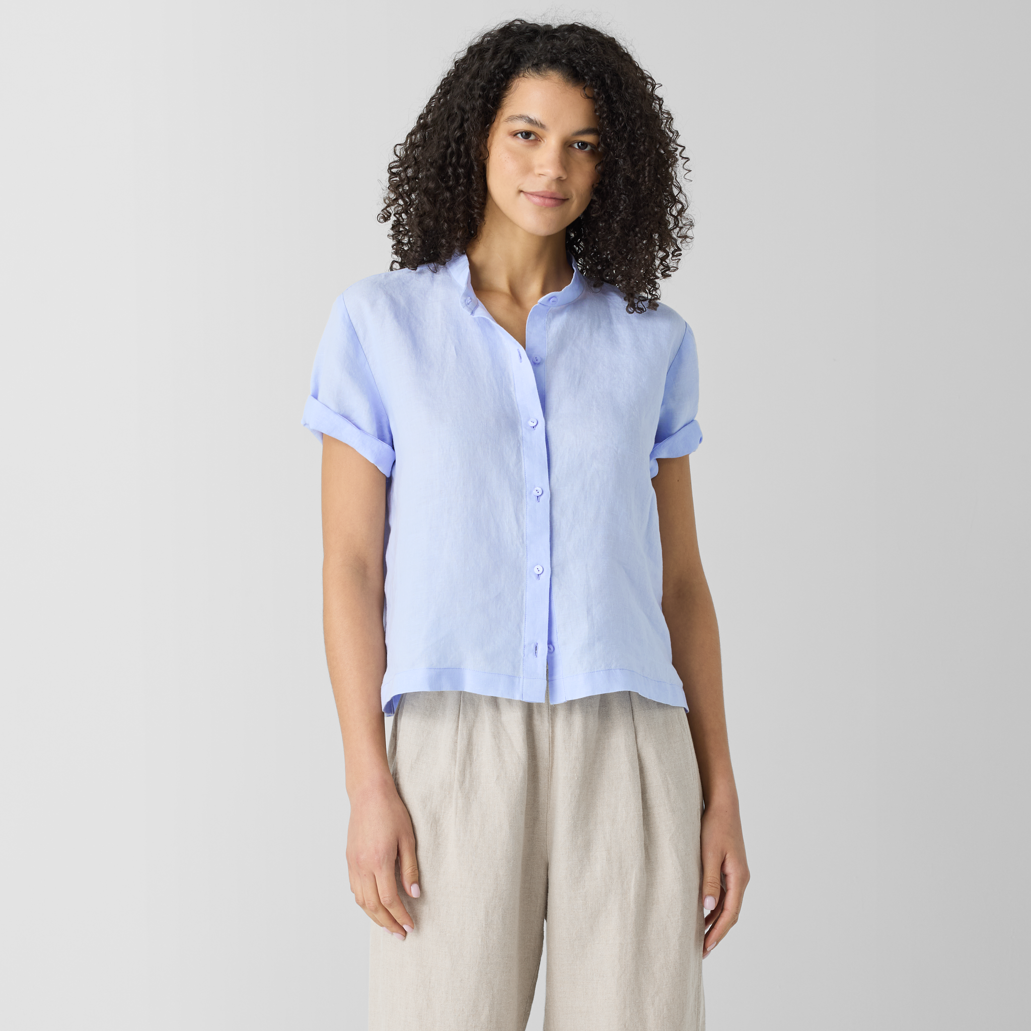 Handwekerハンドベーカー　Linen Collarless Shirt Handwerker ハンドベーカー（ASEEDONCLOUD）「HW collarless