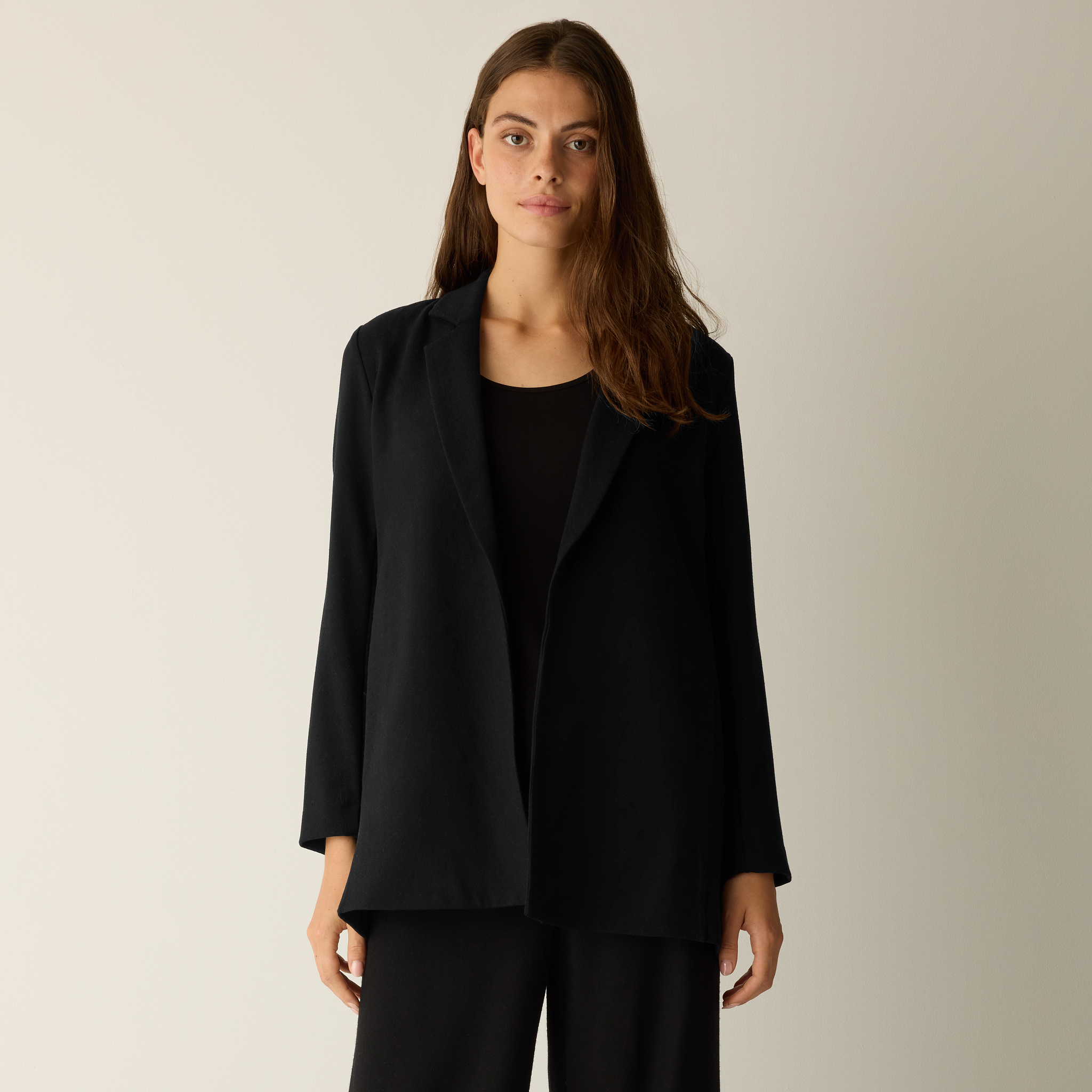 Stretch Wool Crepe Long Blazer