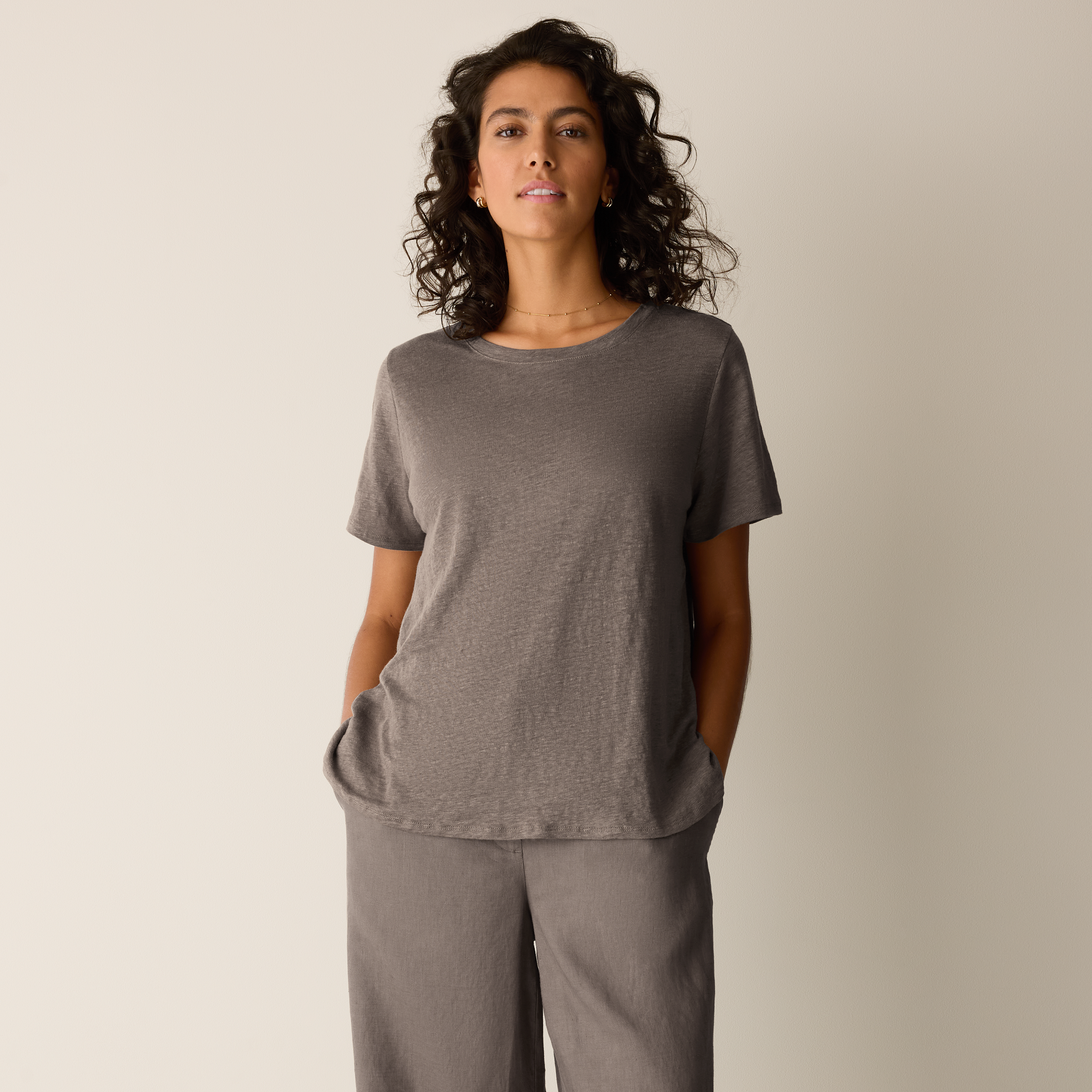 Organic Linen Jersey Crew Neck Tee from EILEEN FISHER - $128