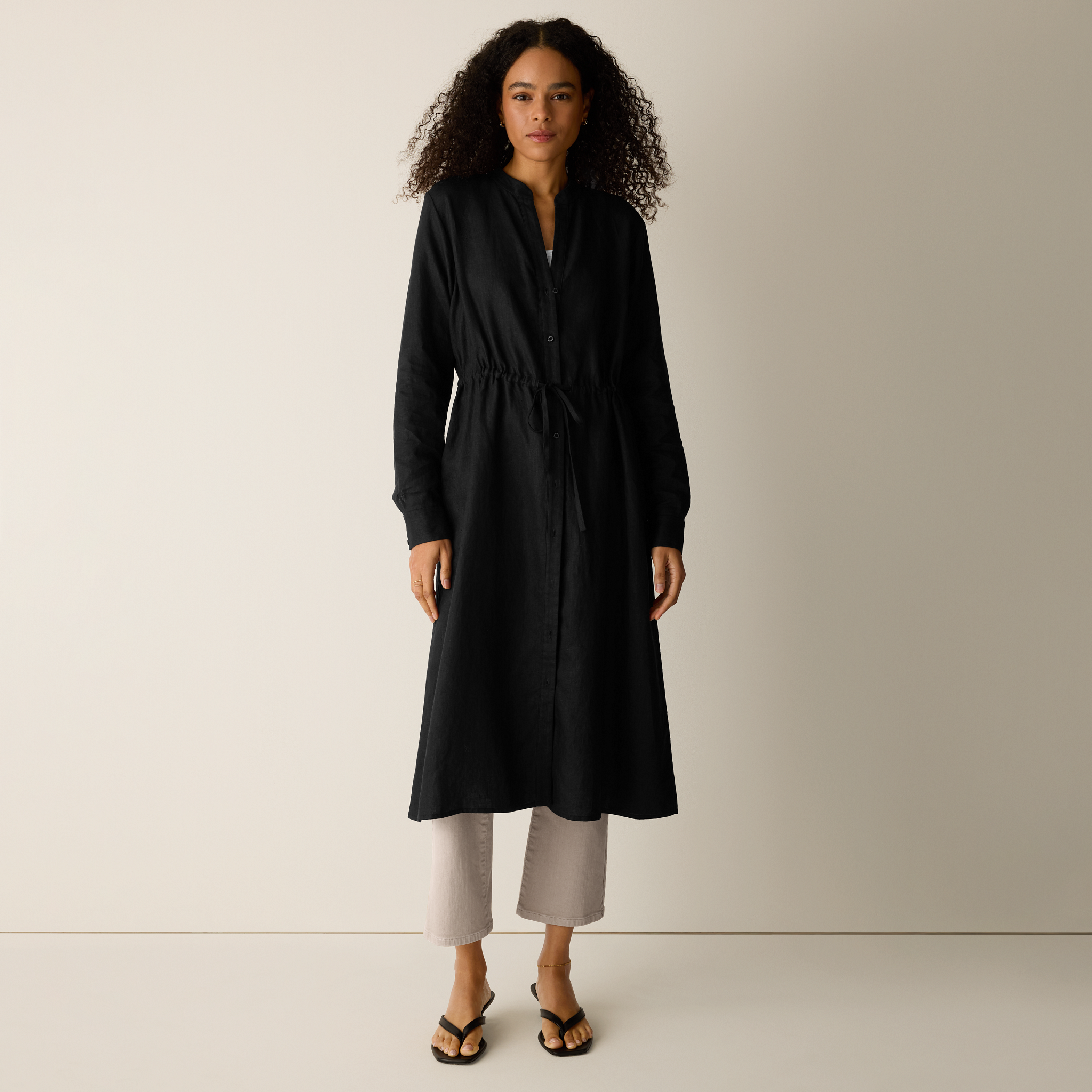 Organic Linen Band Collar Shirtdress from EILEEN FISHER - $258