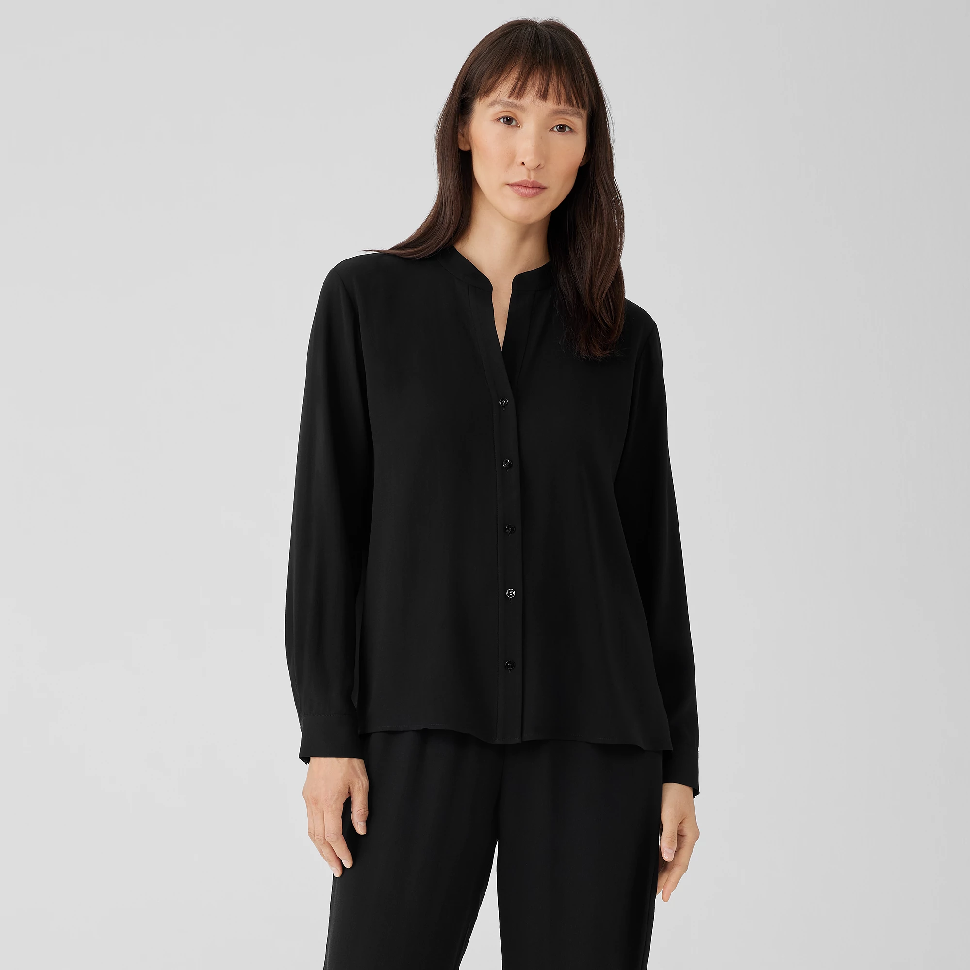 Silk Georgette Crepe Shirred-Back Shirt | EILEEN FISHER
