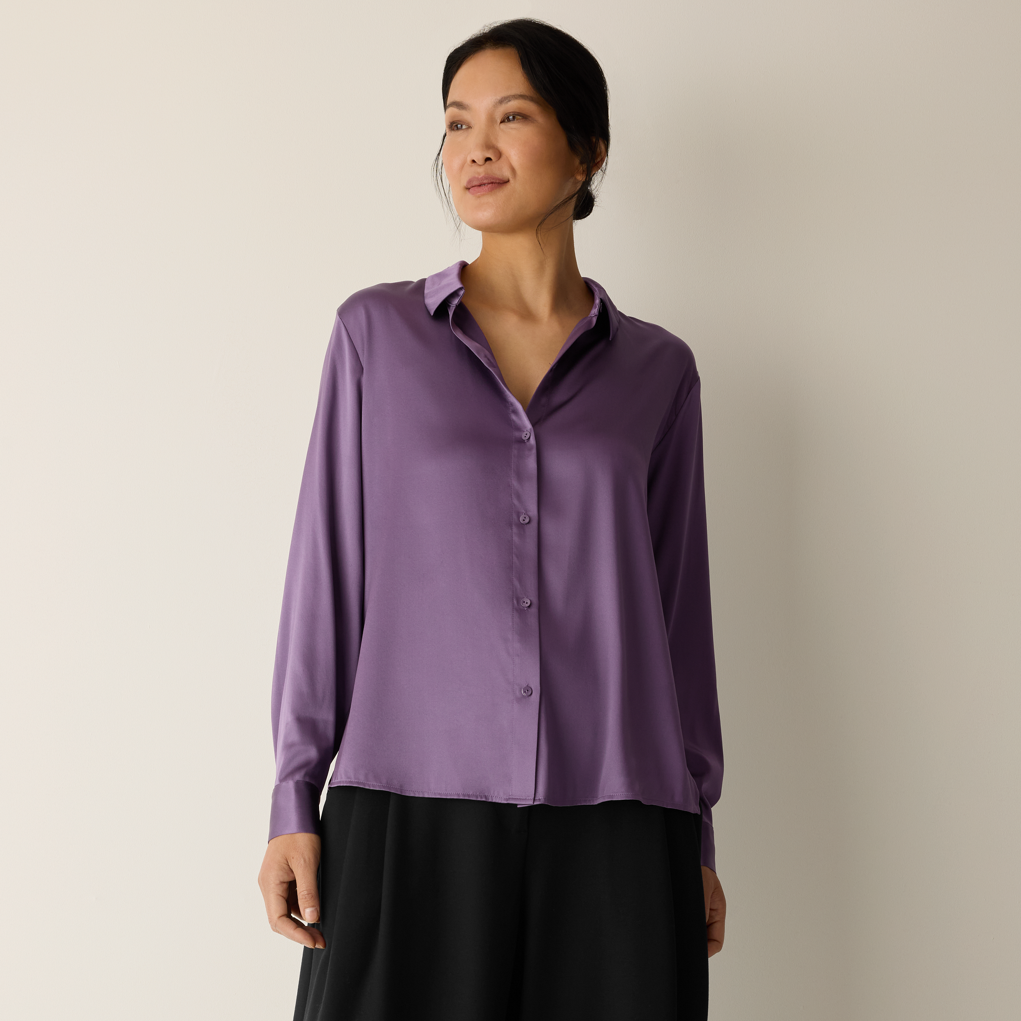 Stretch Silk Charmeuse Classic Collar Shirt from EILEEN FISHER - $199.20
