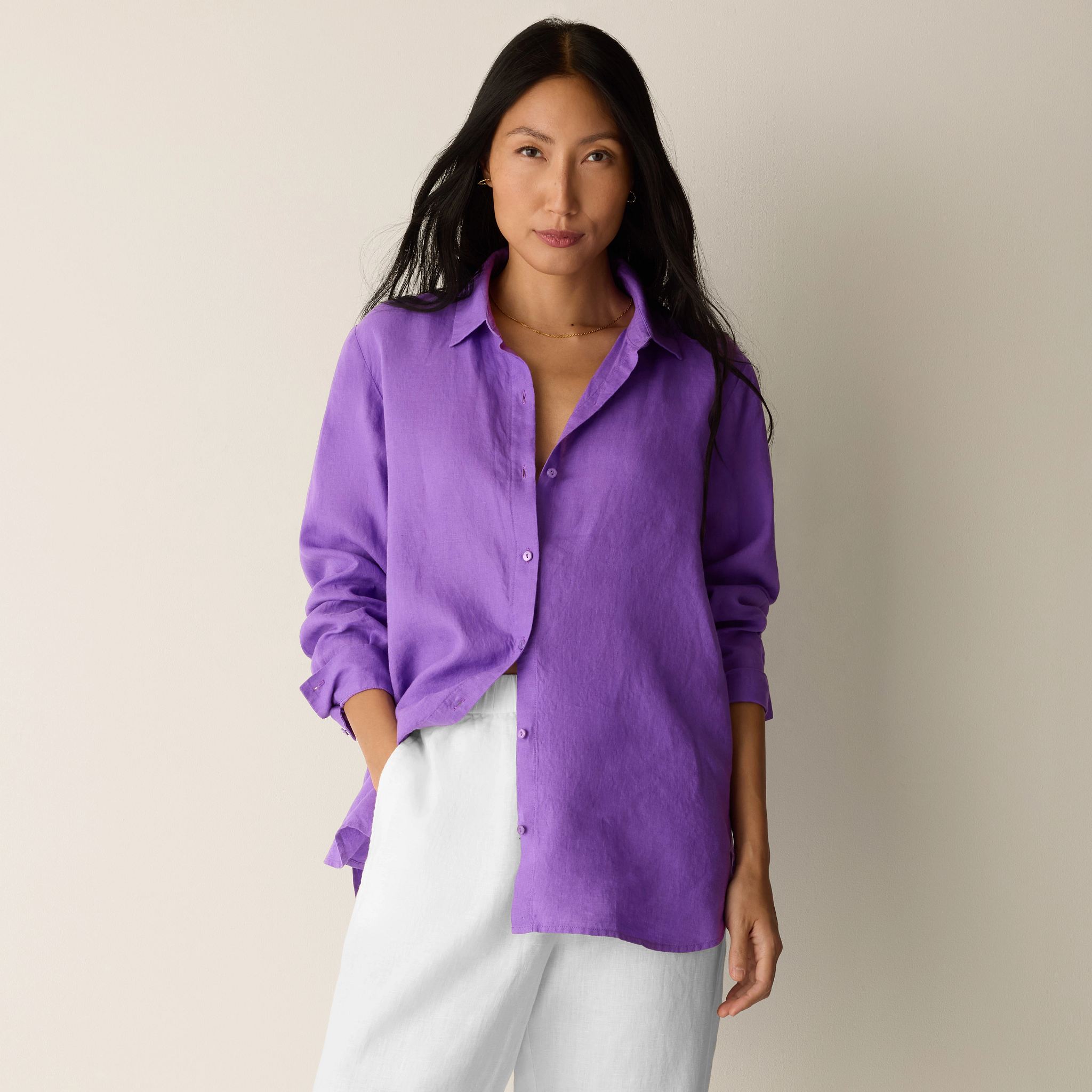 Organic Handkerchief Linen Classic Collar Shirt from EILEEN FISHER - $188