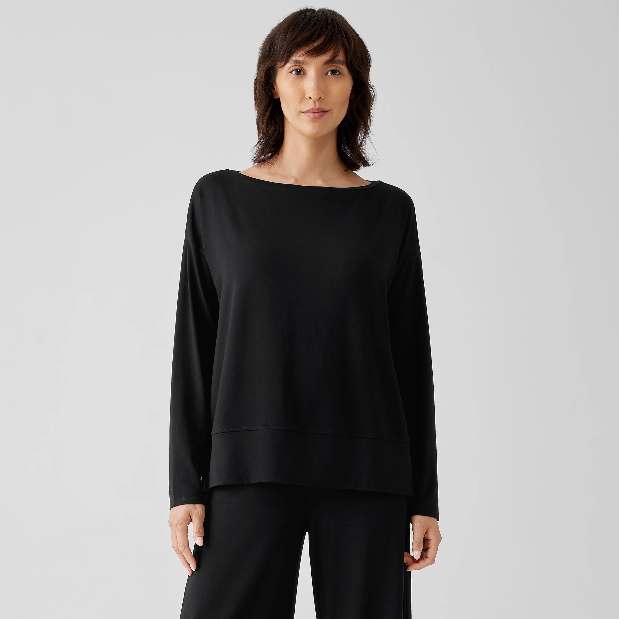 Stretch Jersey Knit Bateau Neck Top | FISHER