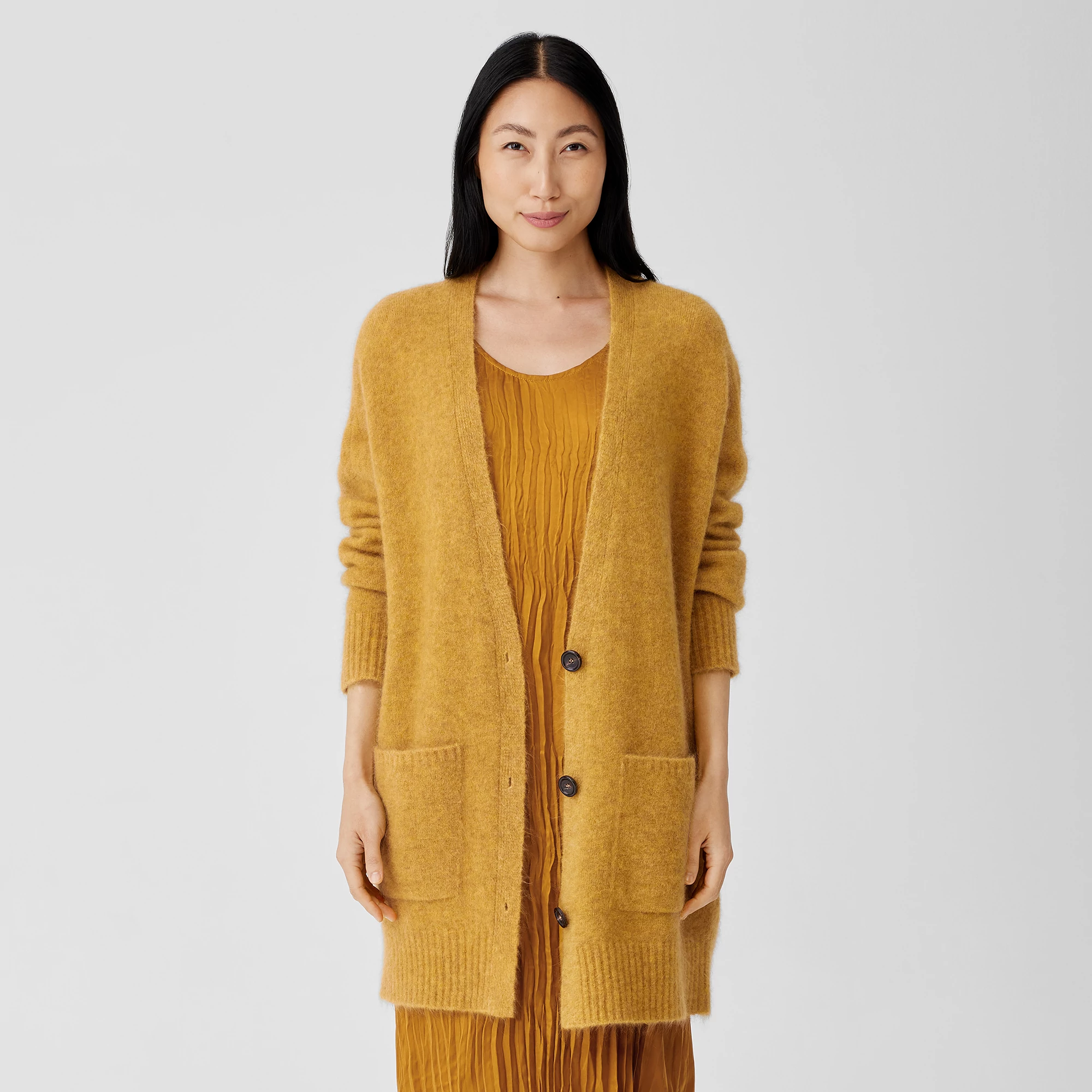 Mohair Plush Melange V-Neck Cardigan 