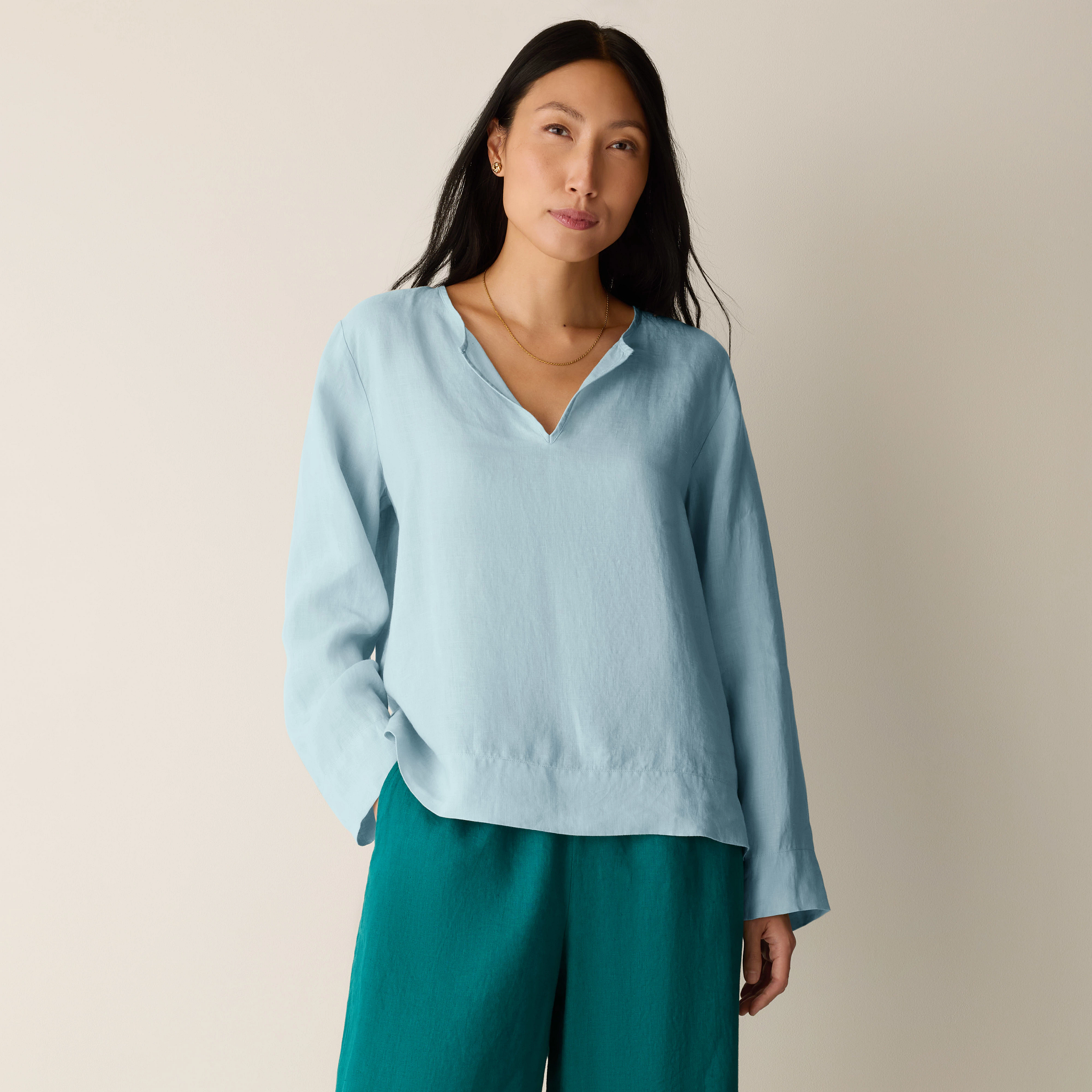 Organic Handkerchief Linen Split Neck Top