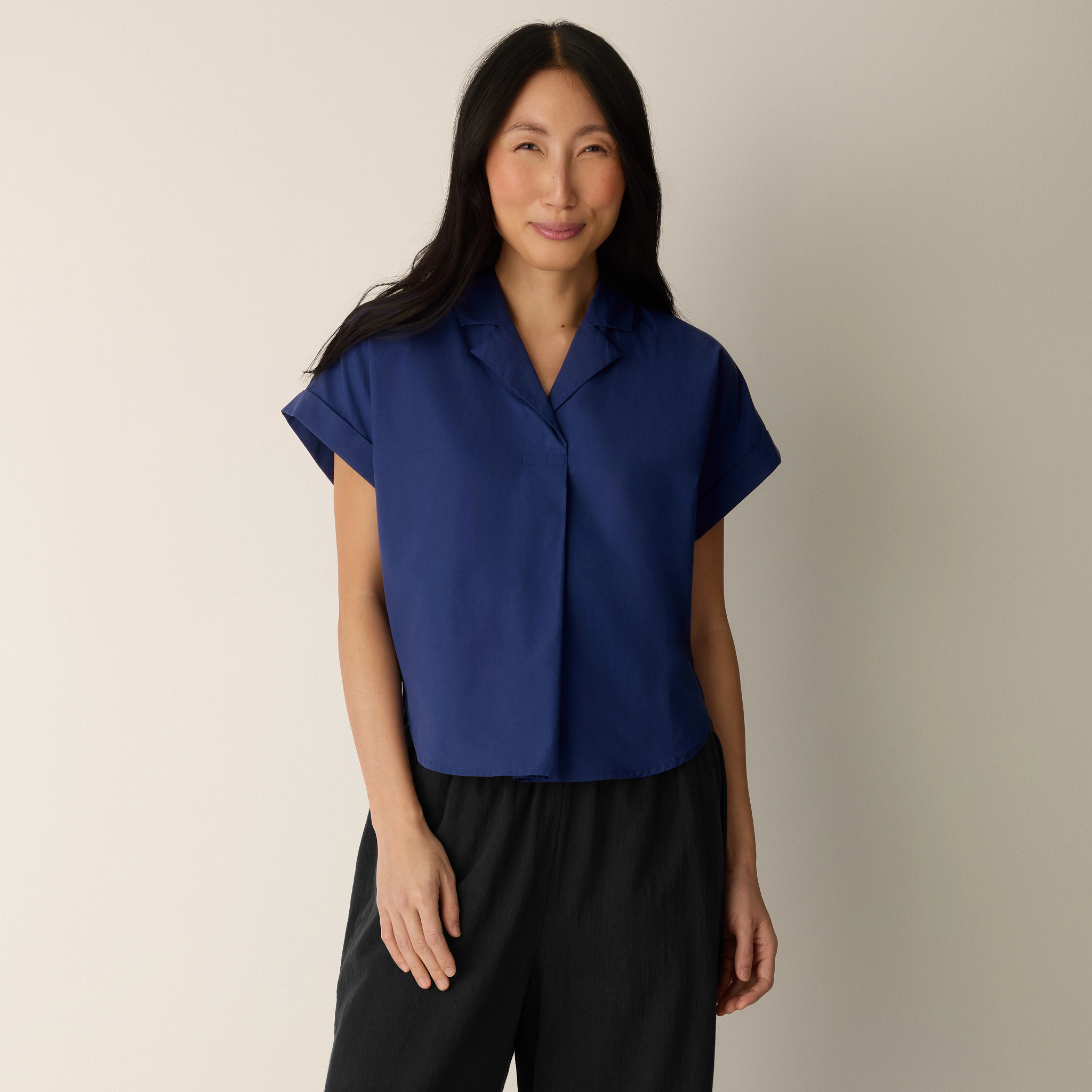 Organic Cotton Poplin Notch Collar Shirt from EILEEN FISHER - $148
