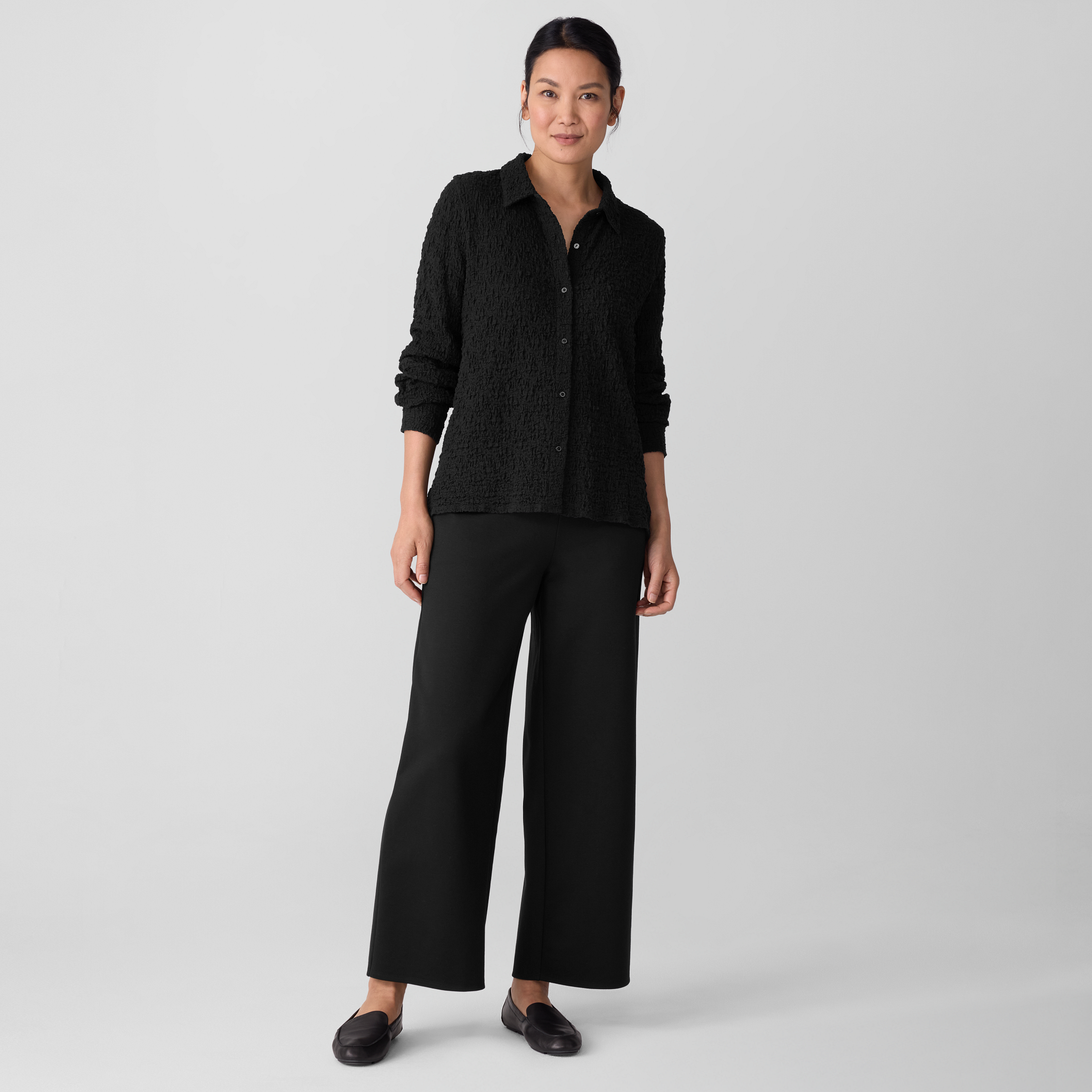 bal バル JACQUARD Bubble Jacquard Classic Collar Shirt | EILEEN FISHER