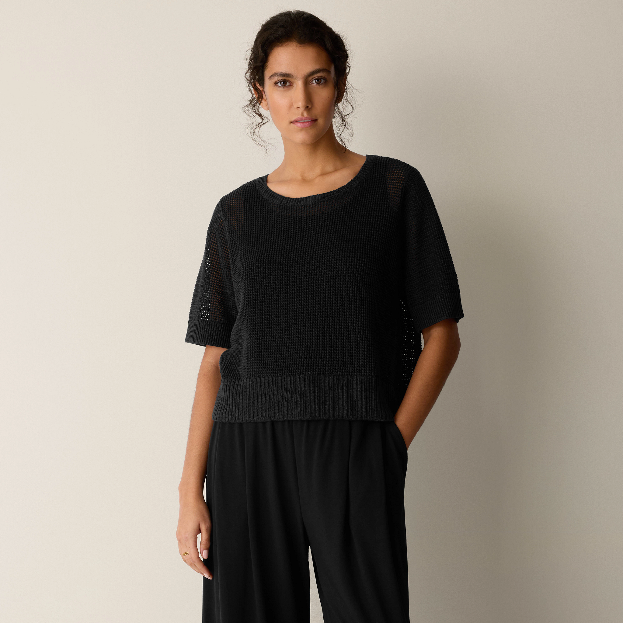 Organic Linen Cotton Round Neck Top from EILEEN FISHER - $238