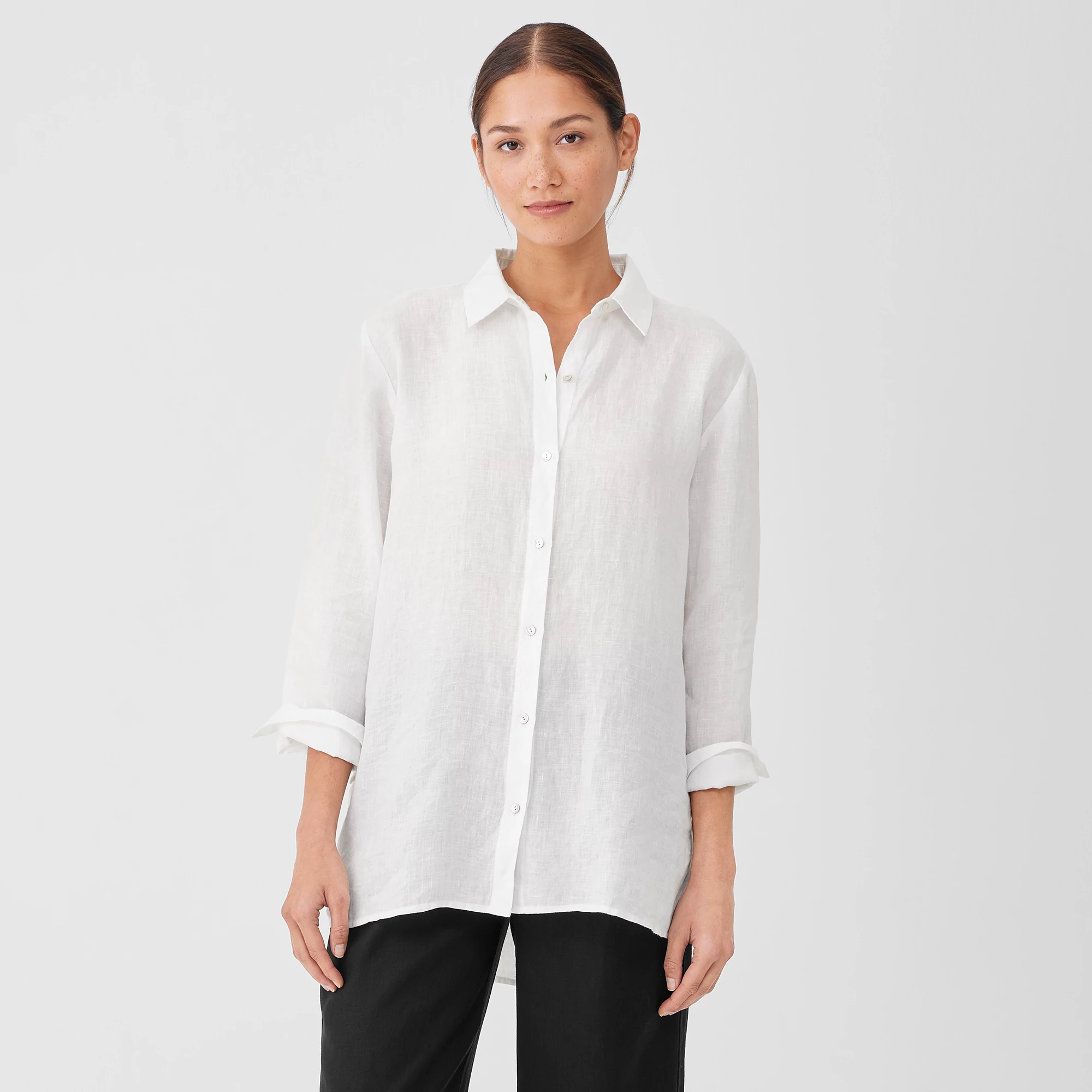 Handkerchief Linen Classic Collar Shirt | EILEEN FISHER