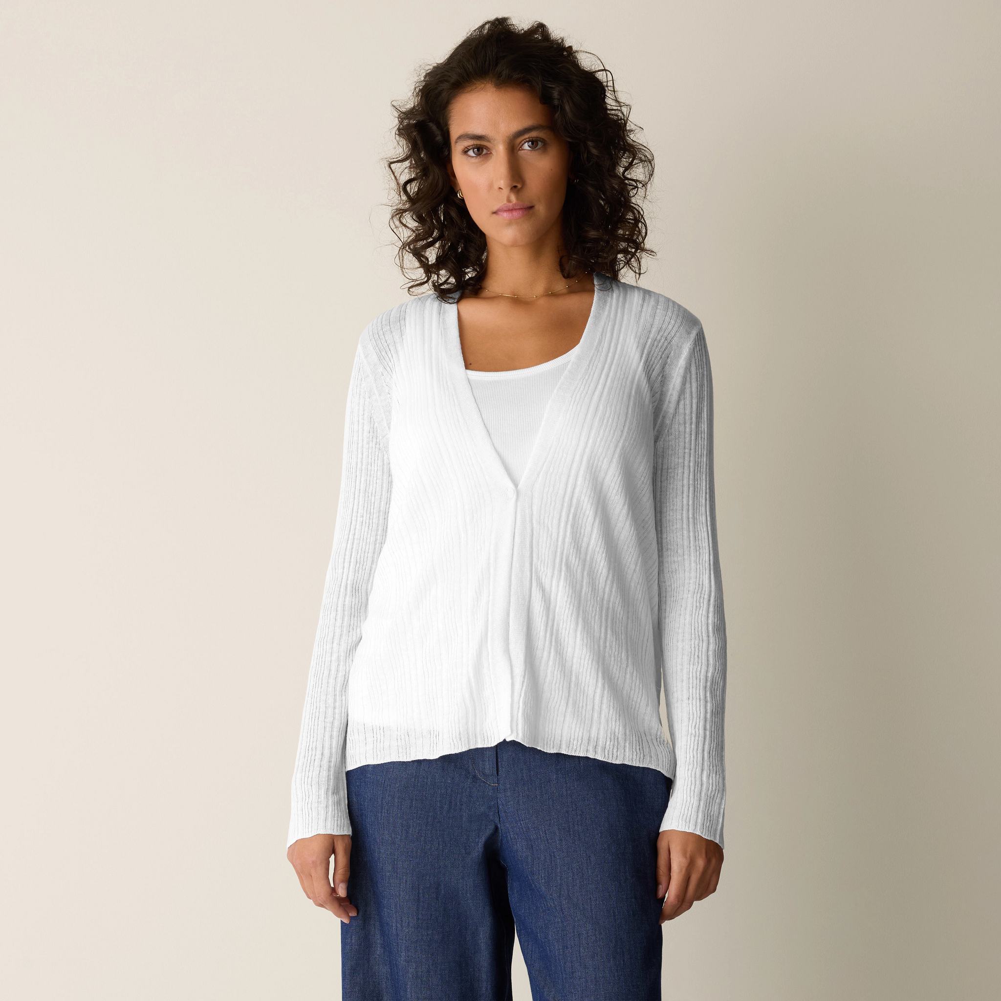 Organic Linen Cotton V-Neck Cardigan from EILEEN FISHER - $228