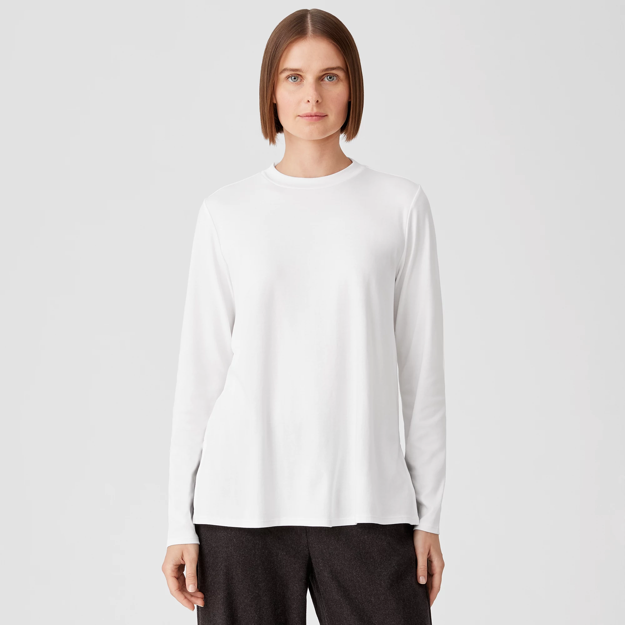 Organic Pima Cotton Interlock Mock Neck Top | EILEEN FISHER