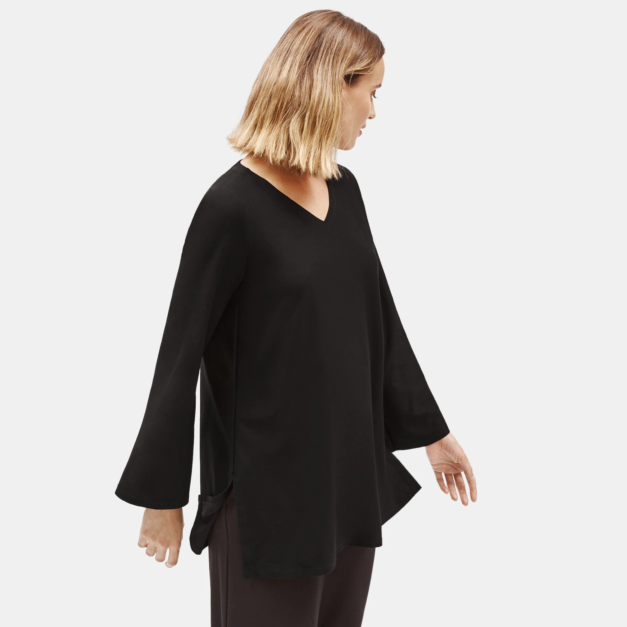 Lightweight Washable Stretch Crepe V-Neck Tunic | EILEEN FISHER