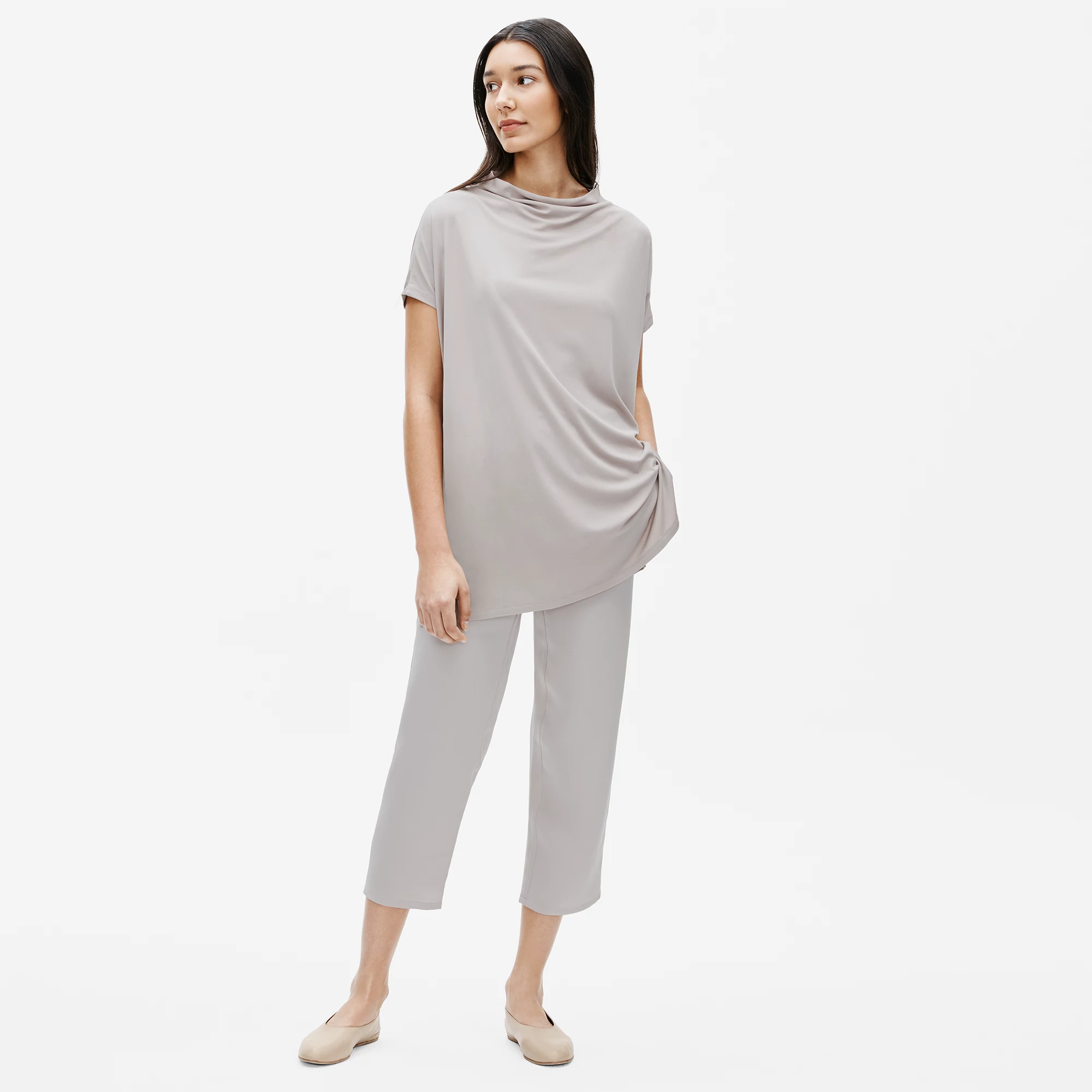 Stretch Silk Jersey Funnel Neck Tunic | EILEEN FISHER