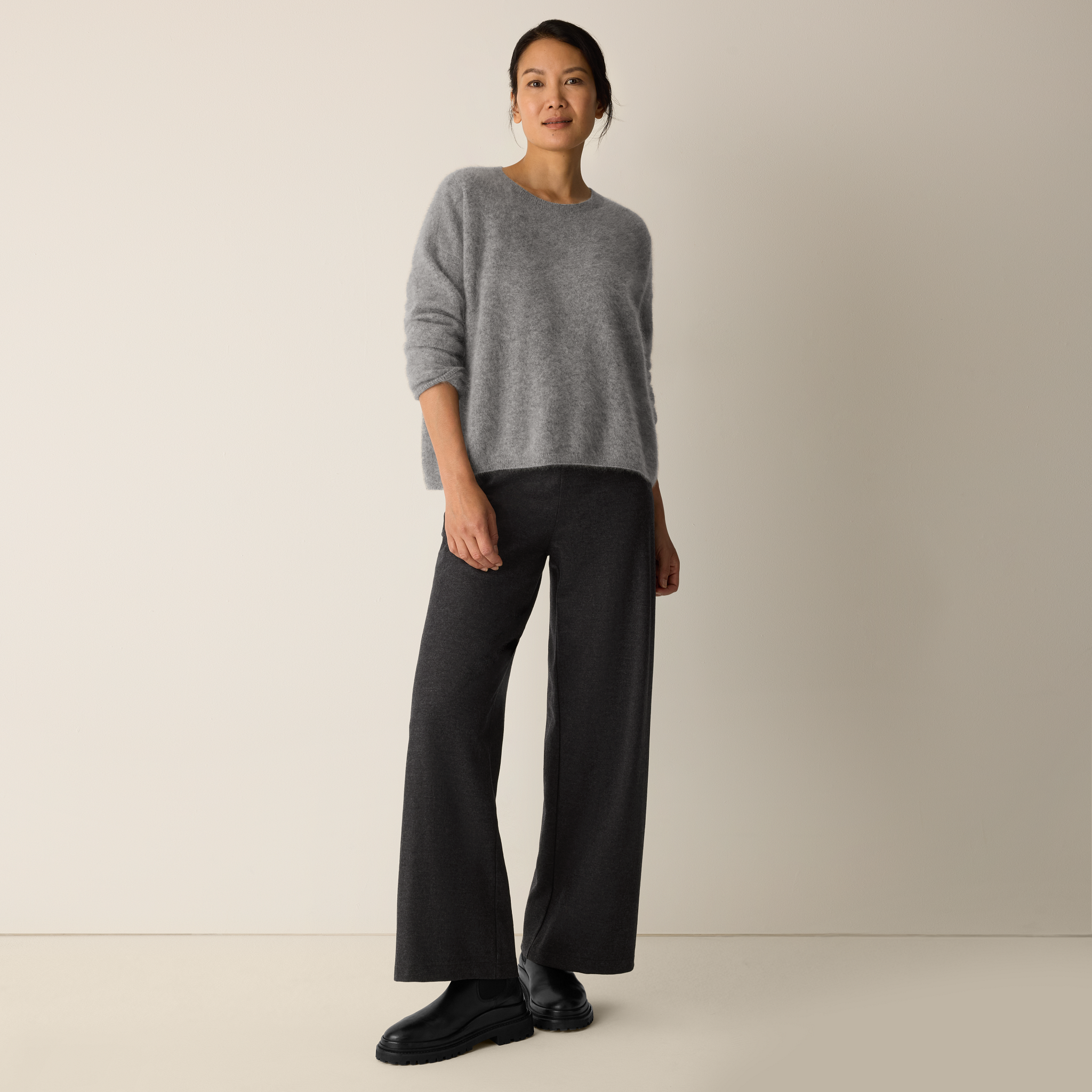 Mélange Boiled Wool Jersey Wide-Leg Pant in Regenerative Wool