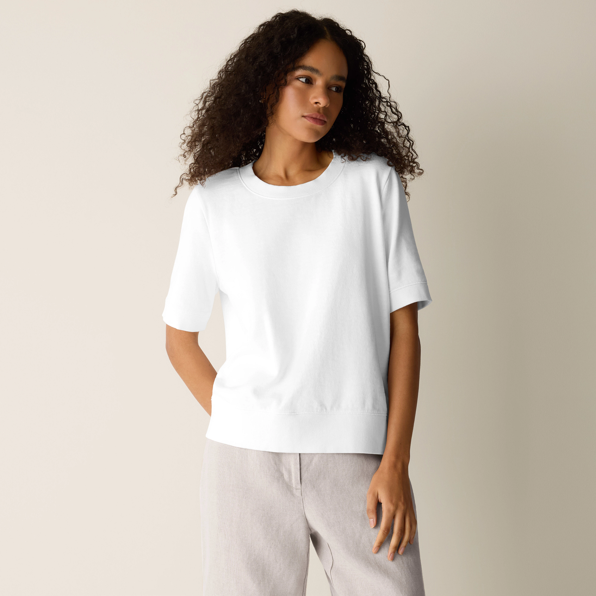 Garment-Dyed Organic Cotton Terry Wedge Tee from EILEEN FISHER - $148