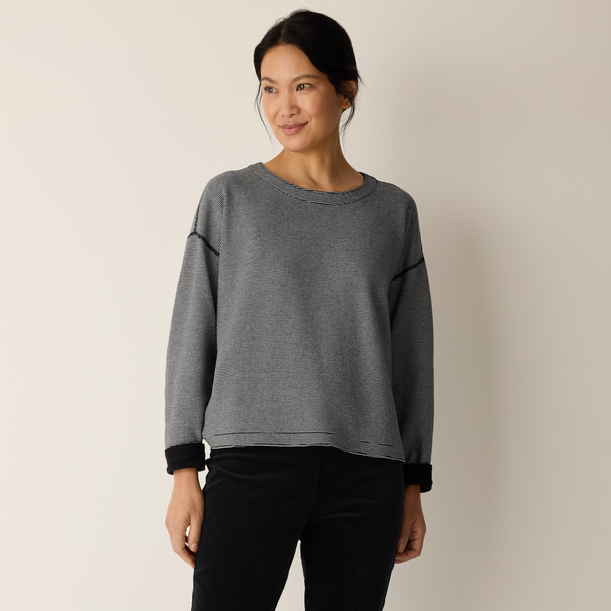Doubleknit Organic Cotton Stripe Reversible Top | EILEEN FISHER