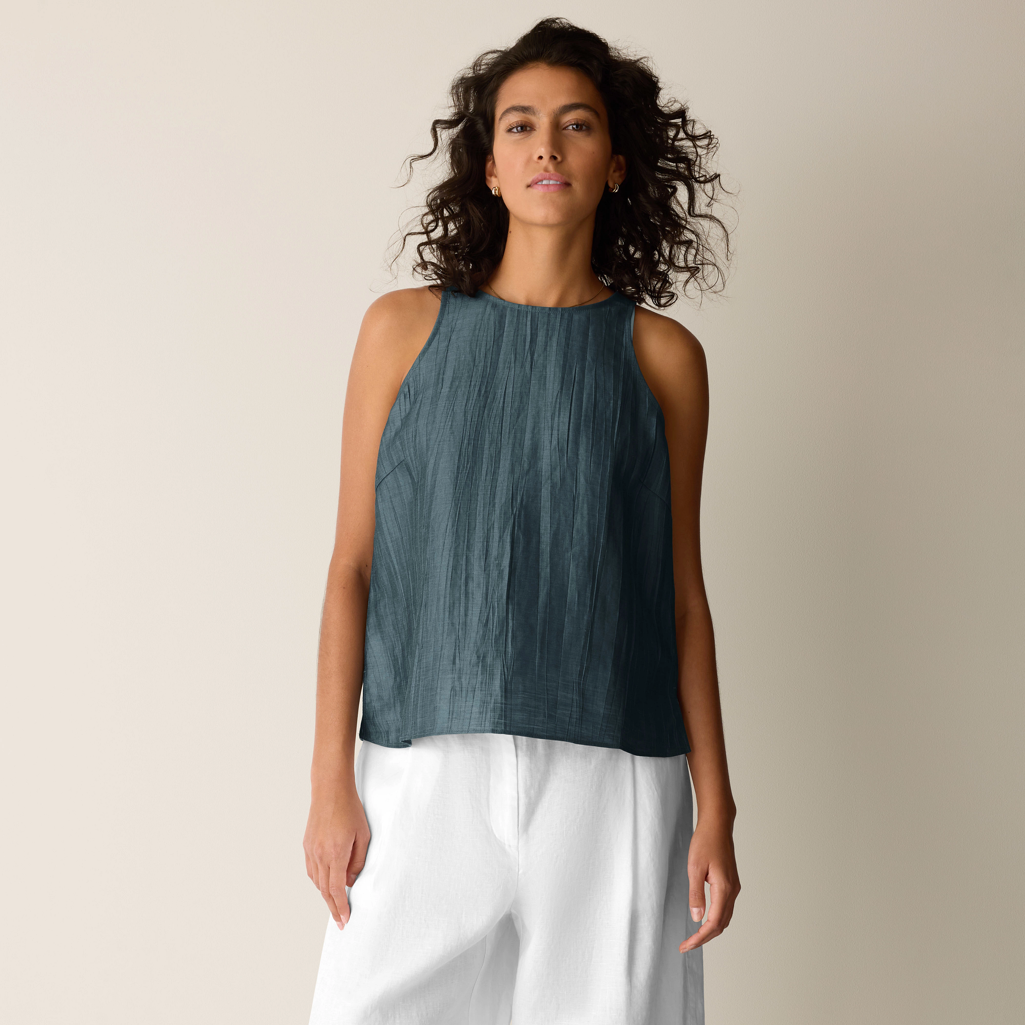 Linen Nylon Sheen Halter Neck Top