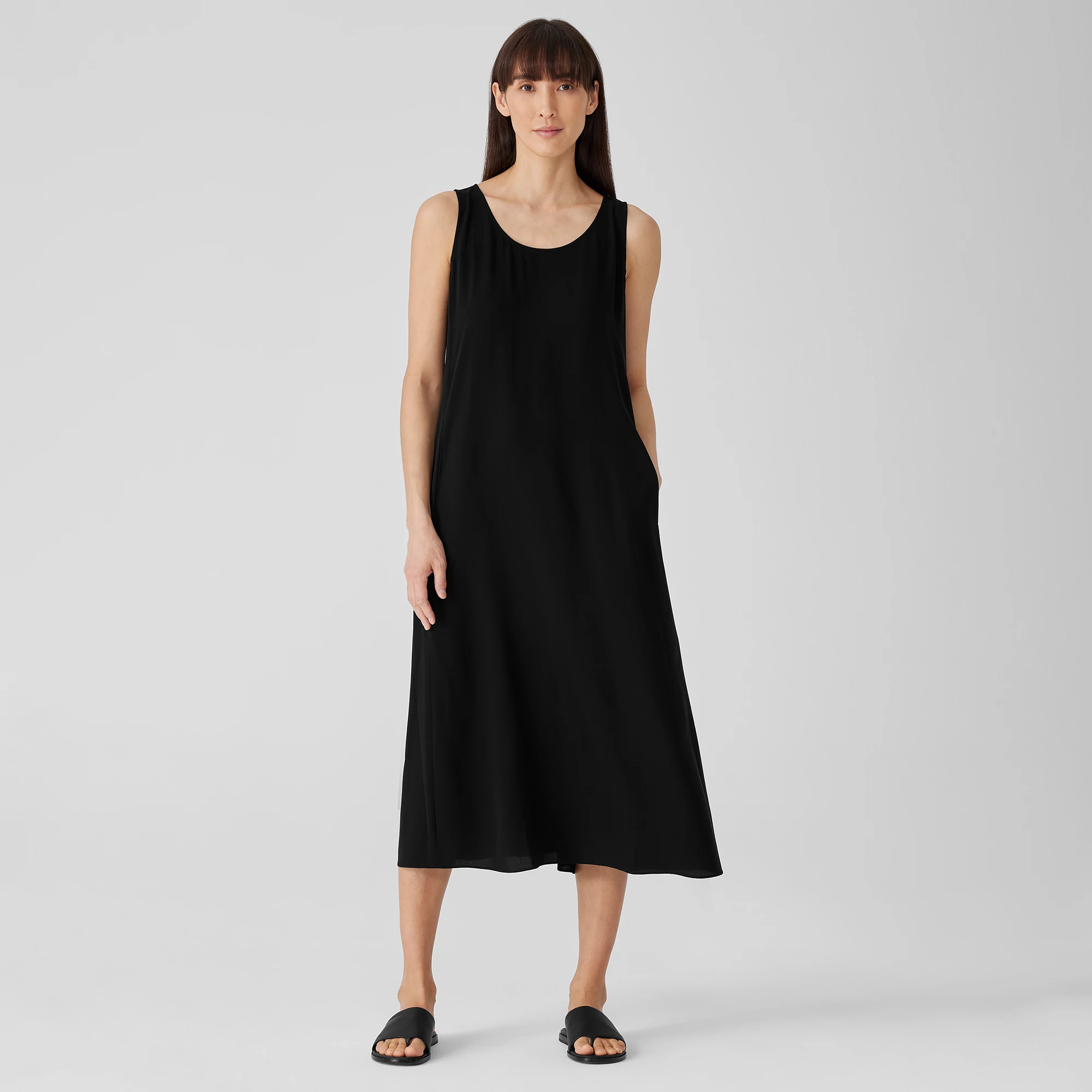 Silk Crepe Scoop Neck Dress EILEEN FISHER