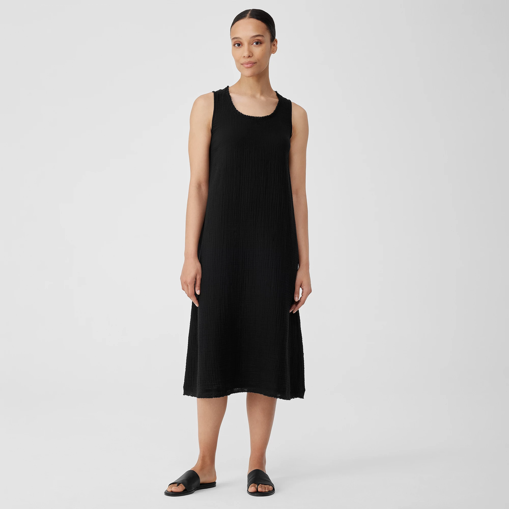 Organic Cotton Gauze Scoop Neck Dress | EILEEN FISHER