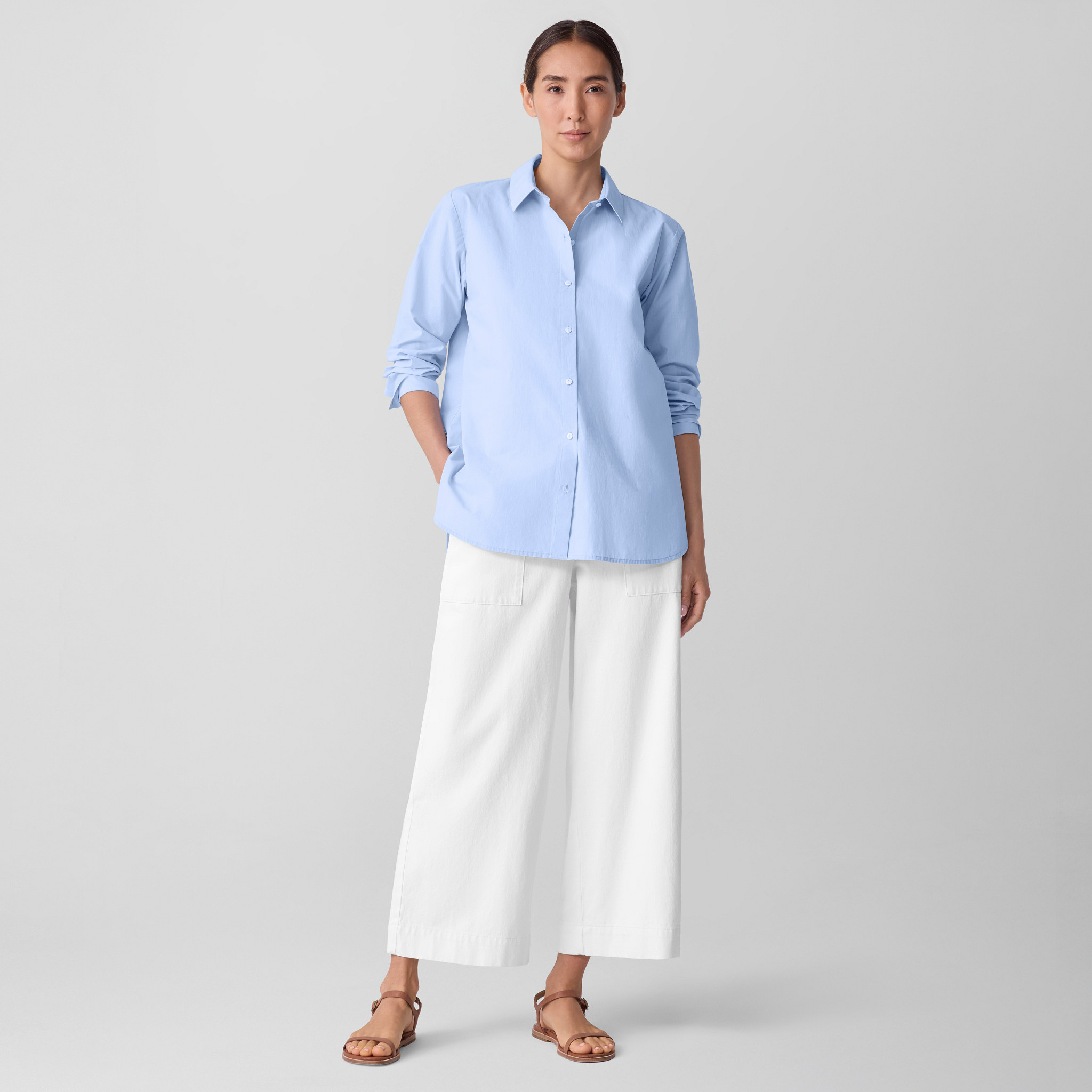 Striped Poplin Classic Collar Shirt