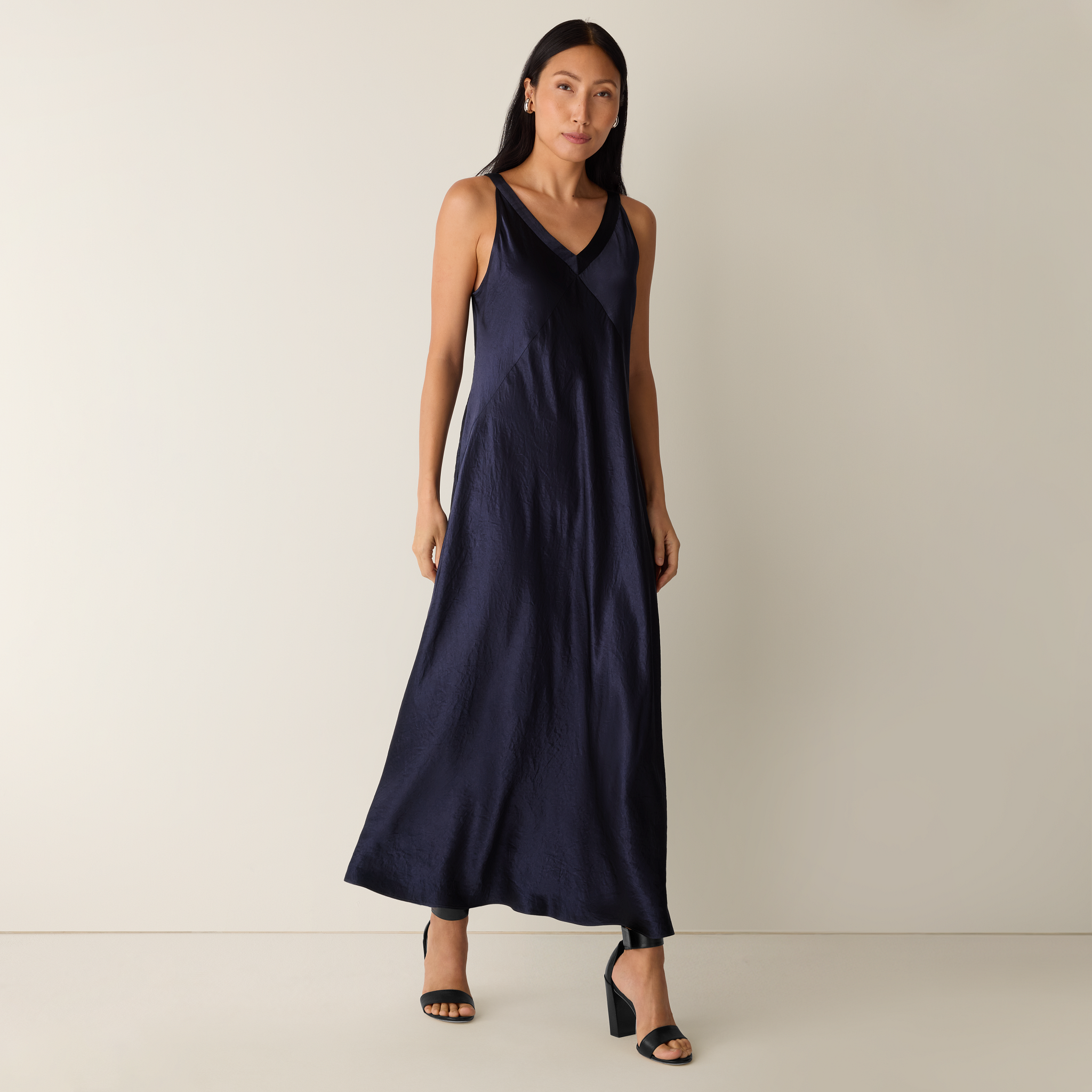 Textured Satin V-Neck Dress