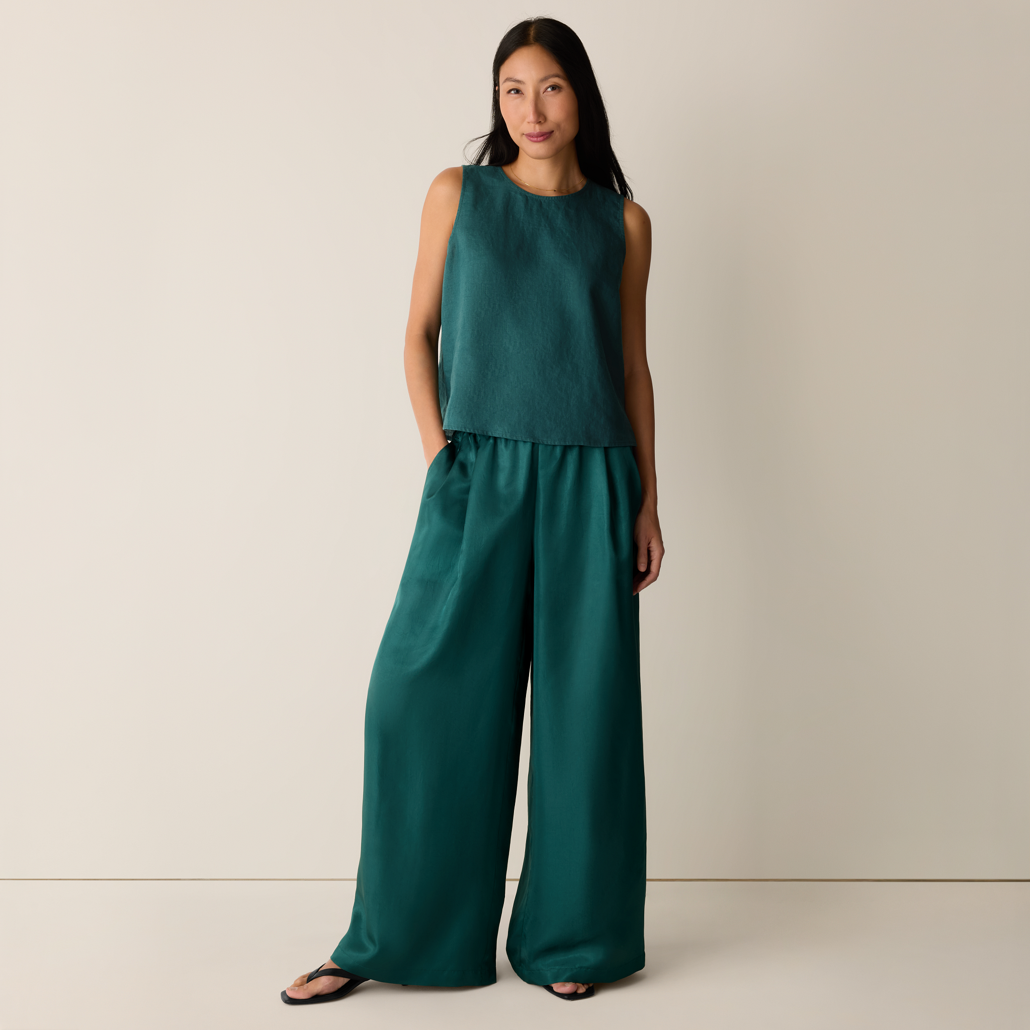 Lightweight Satin Shimmer Full-Length Wide Pant