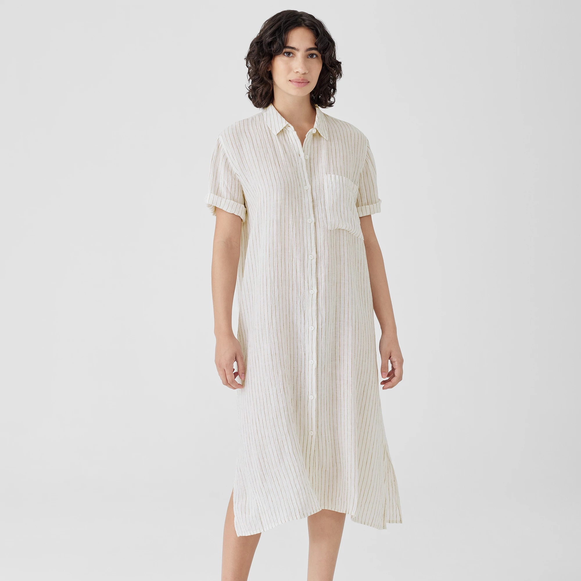 Puckered Organic Linen Shirtdress