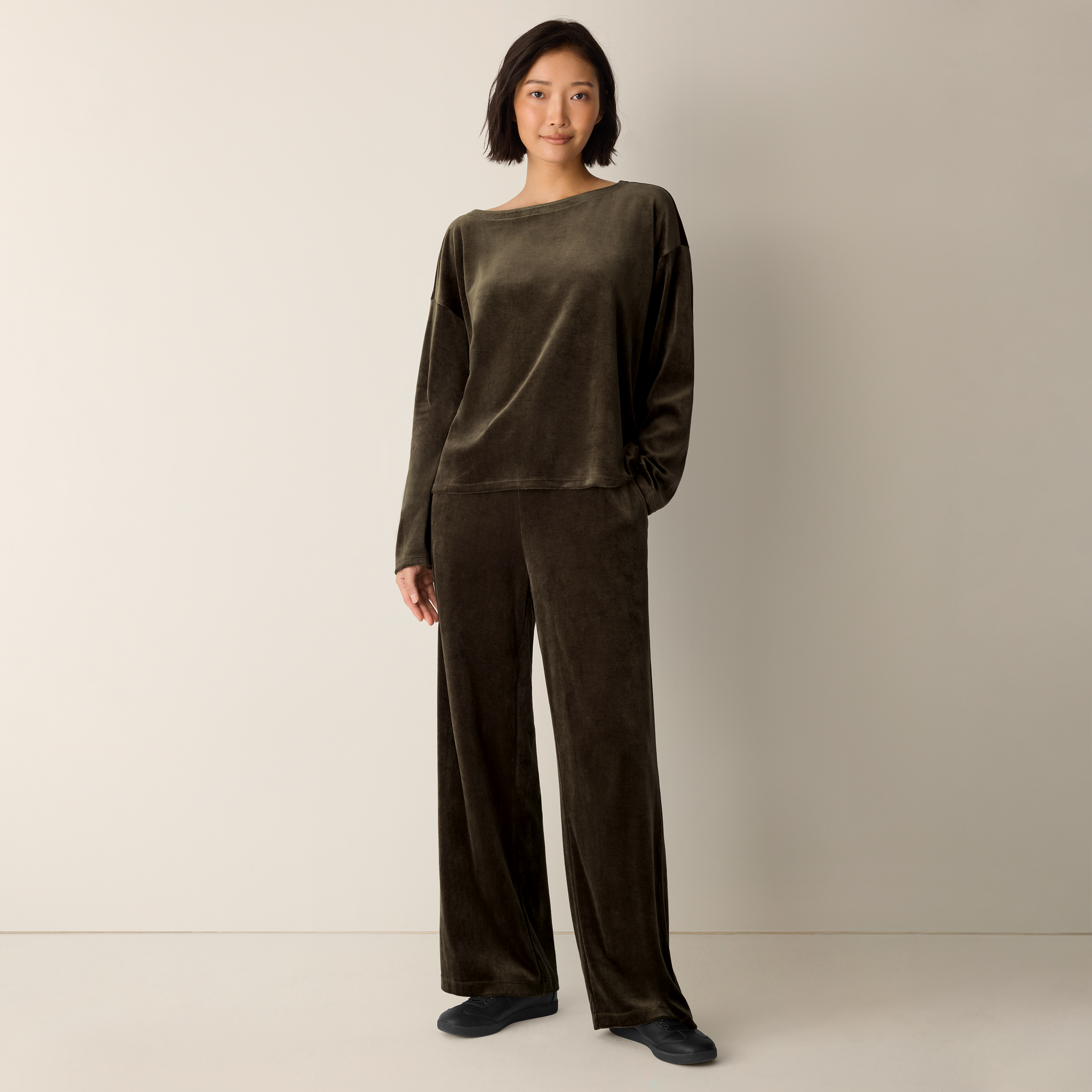 Cozy Velour Knit Bateau Neck Top