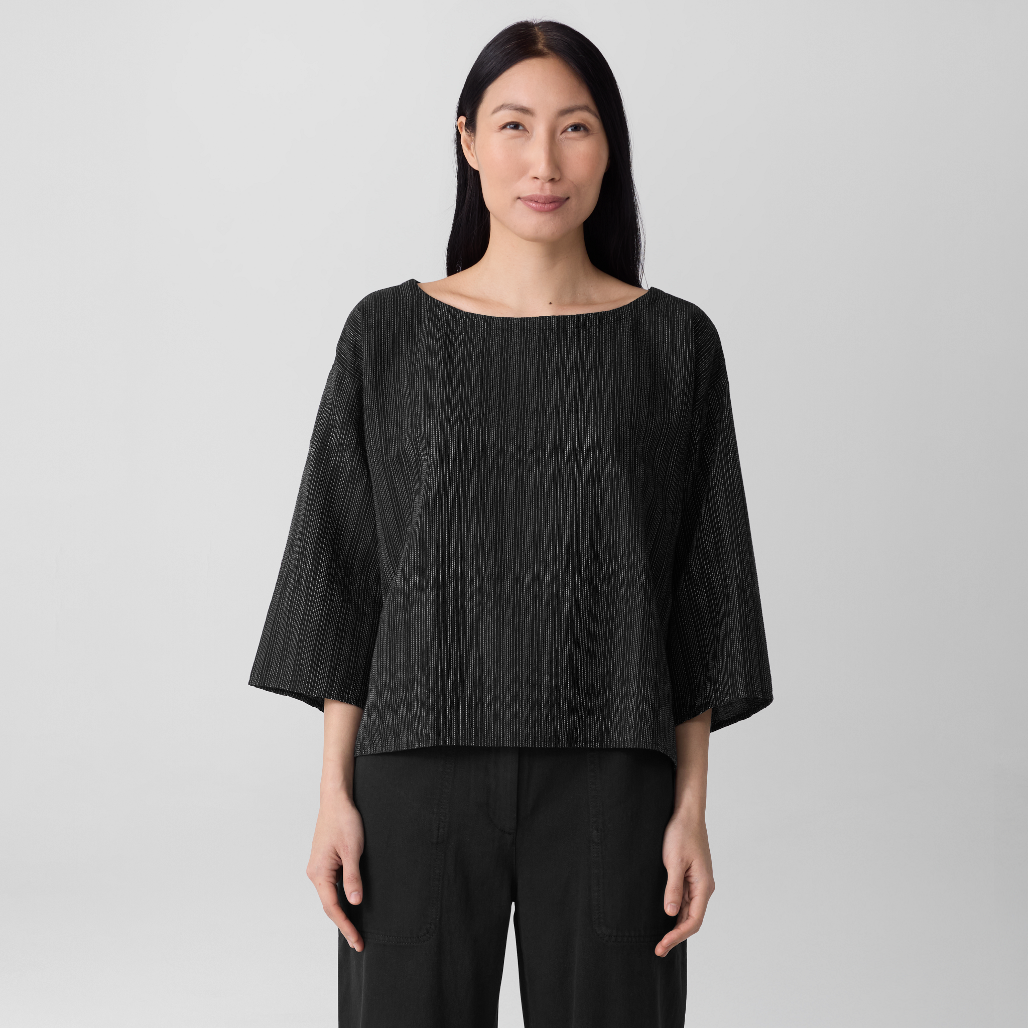 Cotton Blend Stripe Stitch Box-Top