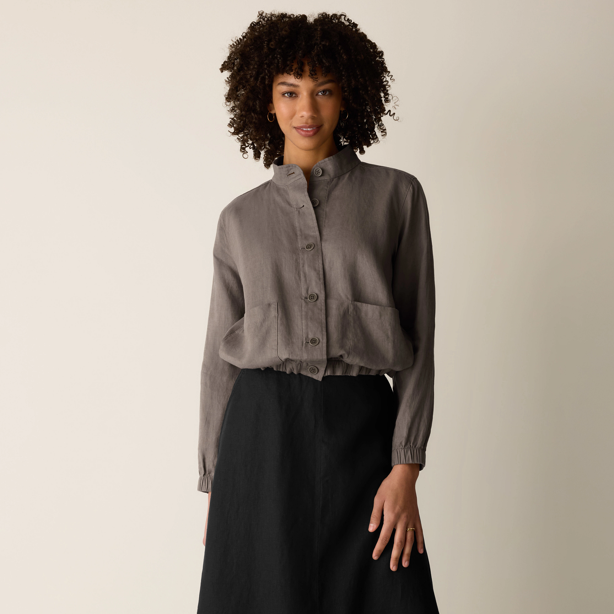 Organic Linen Stand Collar Jacket