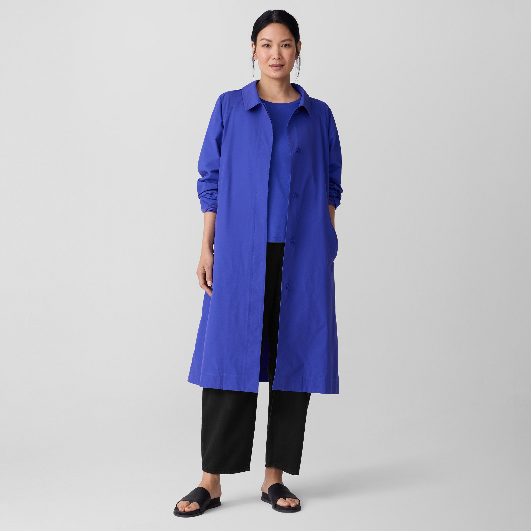 Light Cotton Nylon Classic Collar Coat | EILEEN FISHER