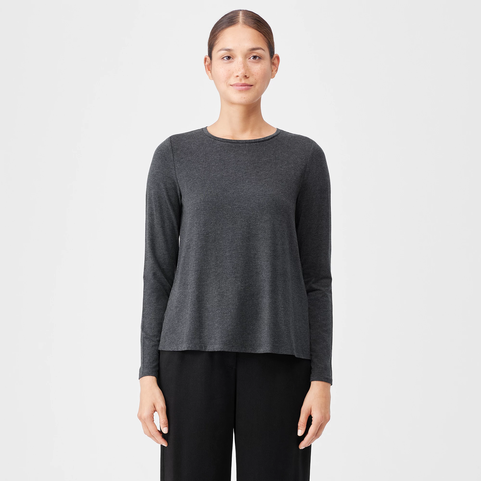 EILEEN FISHER Womens White Long Sleeve Crew Neck Top main image 0
