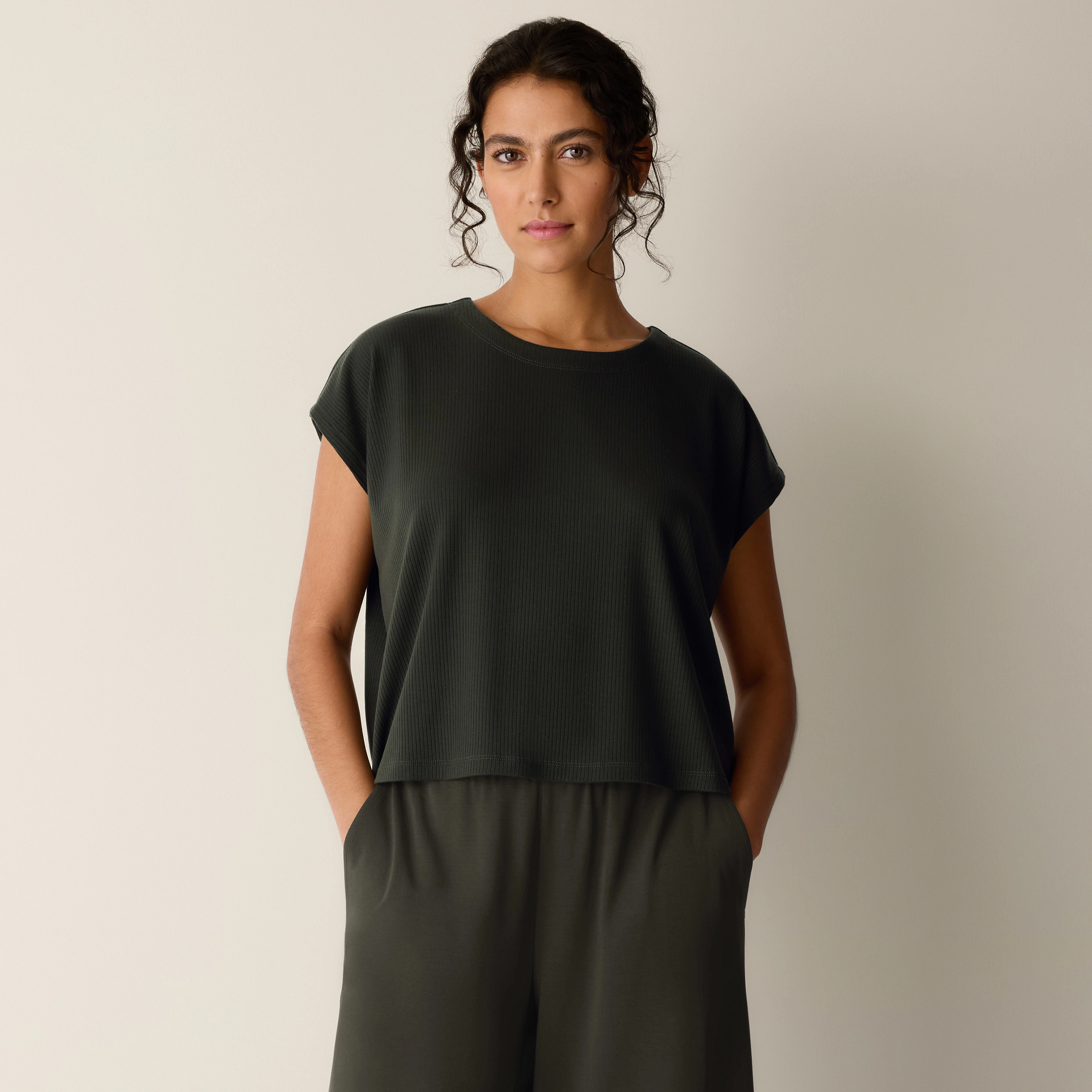 Ribbed Knit Crew Neck Top from EILEEN FISHER - $128