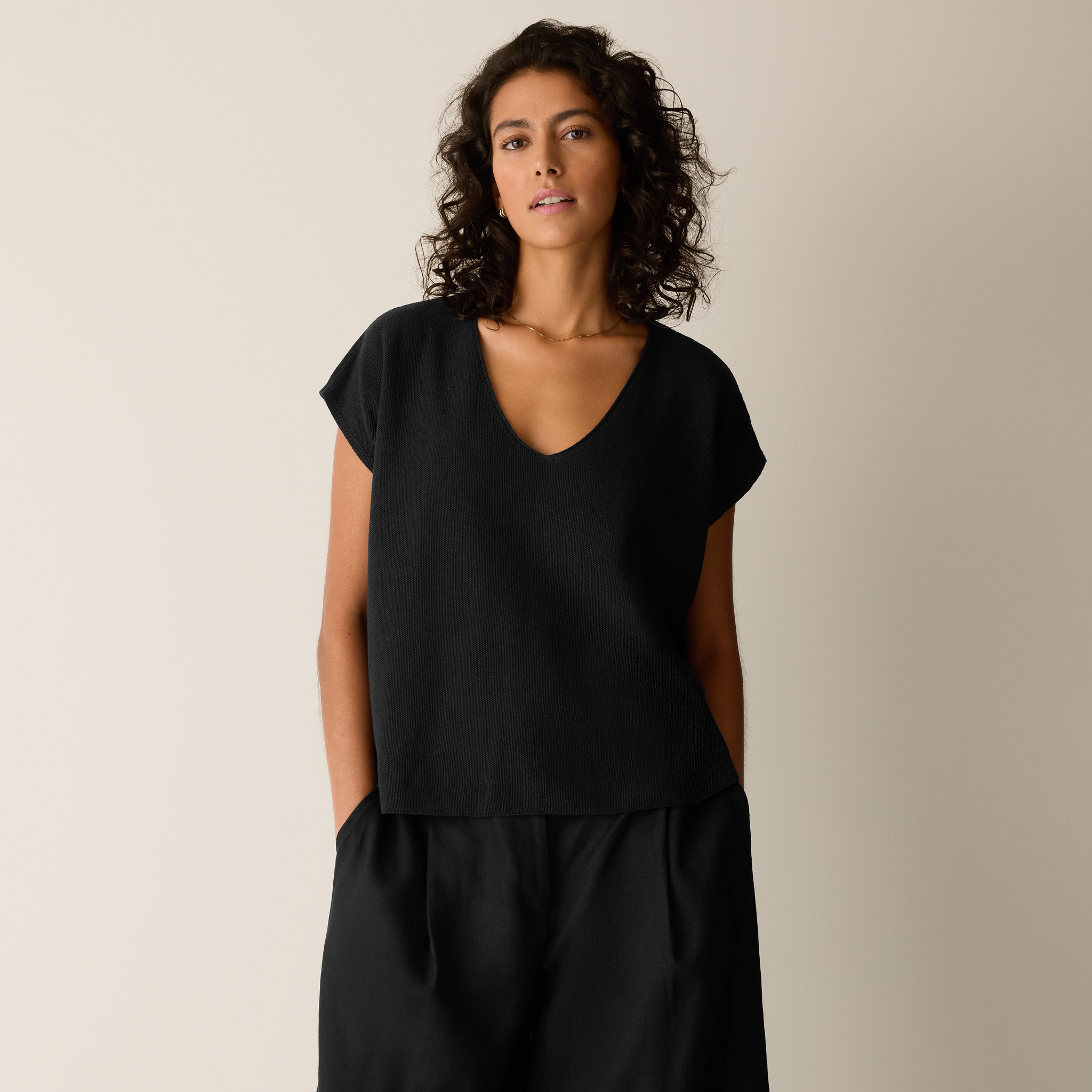 Organic Linen Cotton V-Neck Top from EILEEN FISHER - $188