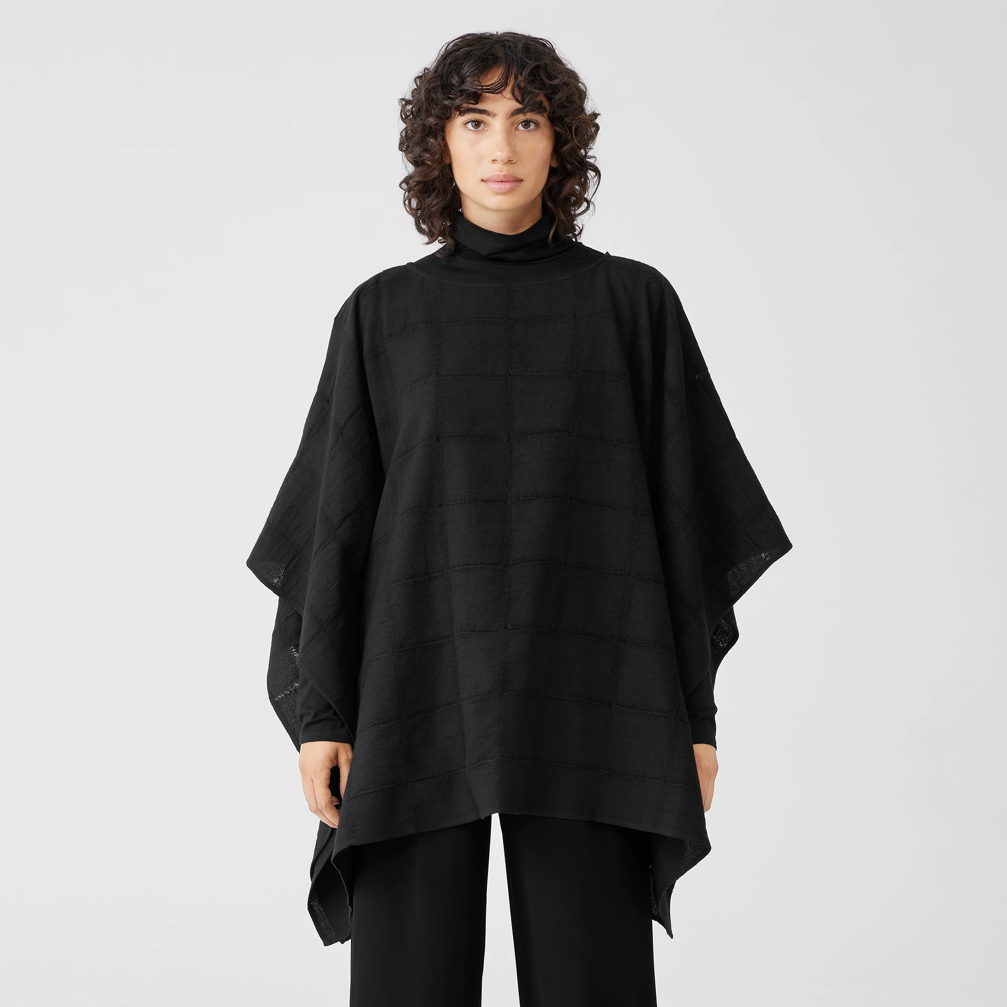 Wool Gauze Grid Poncho EILEEN FISHER
