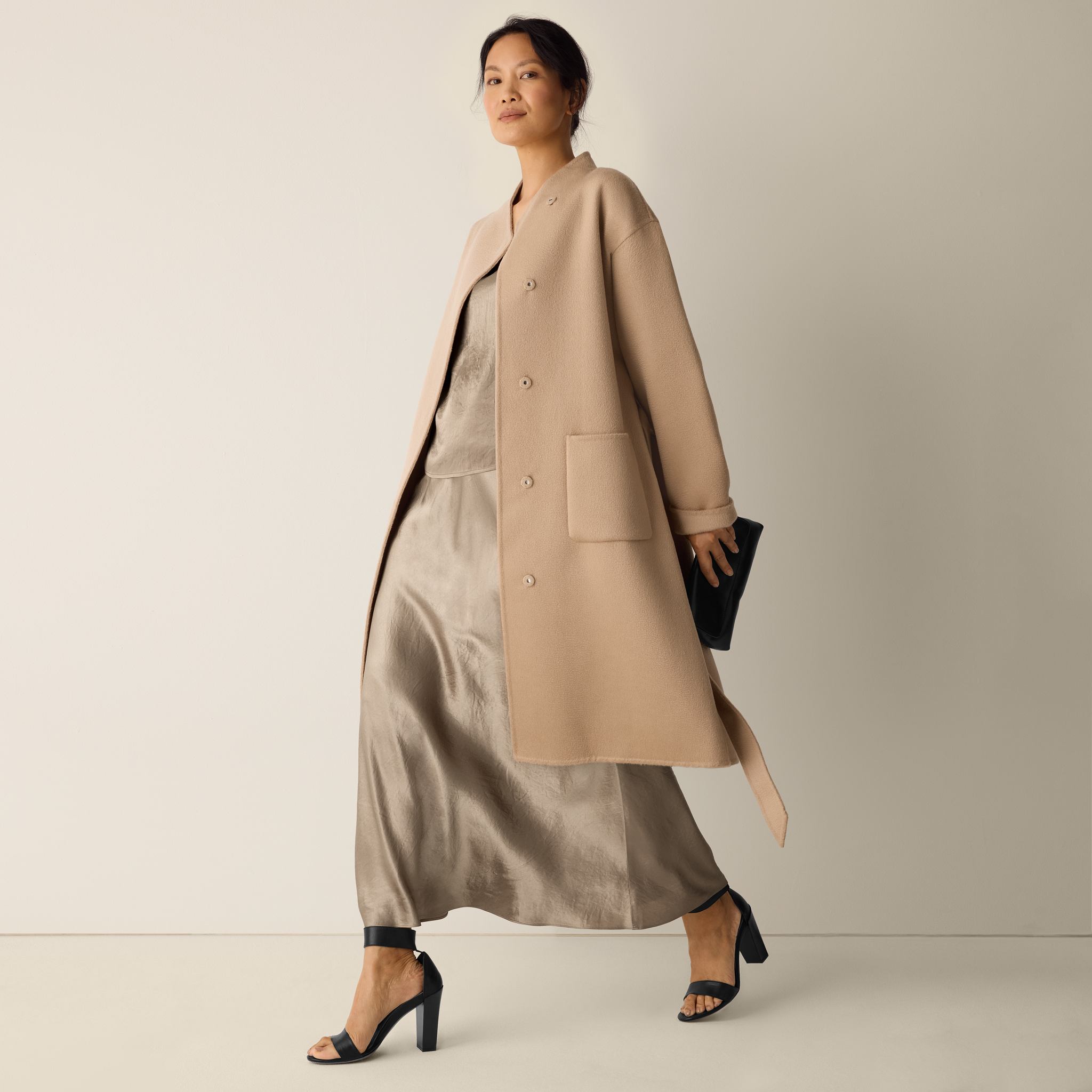 アイクレオ Lustrous Wool High Collar Coat | EILEEN FISHER
