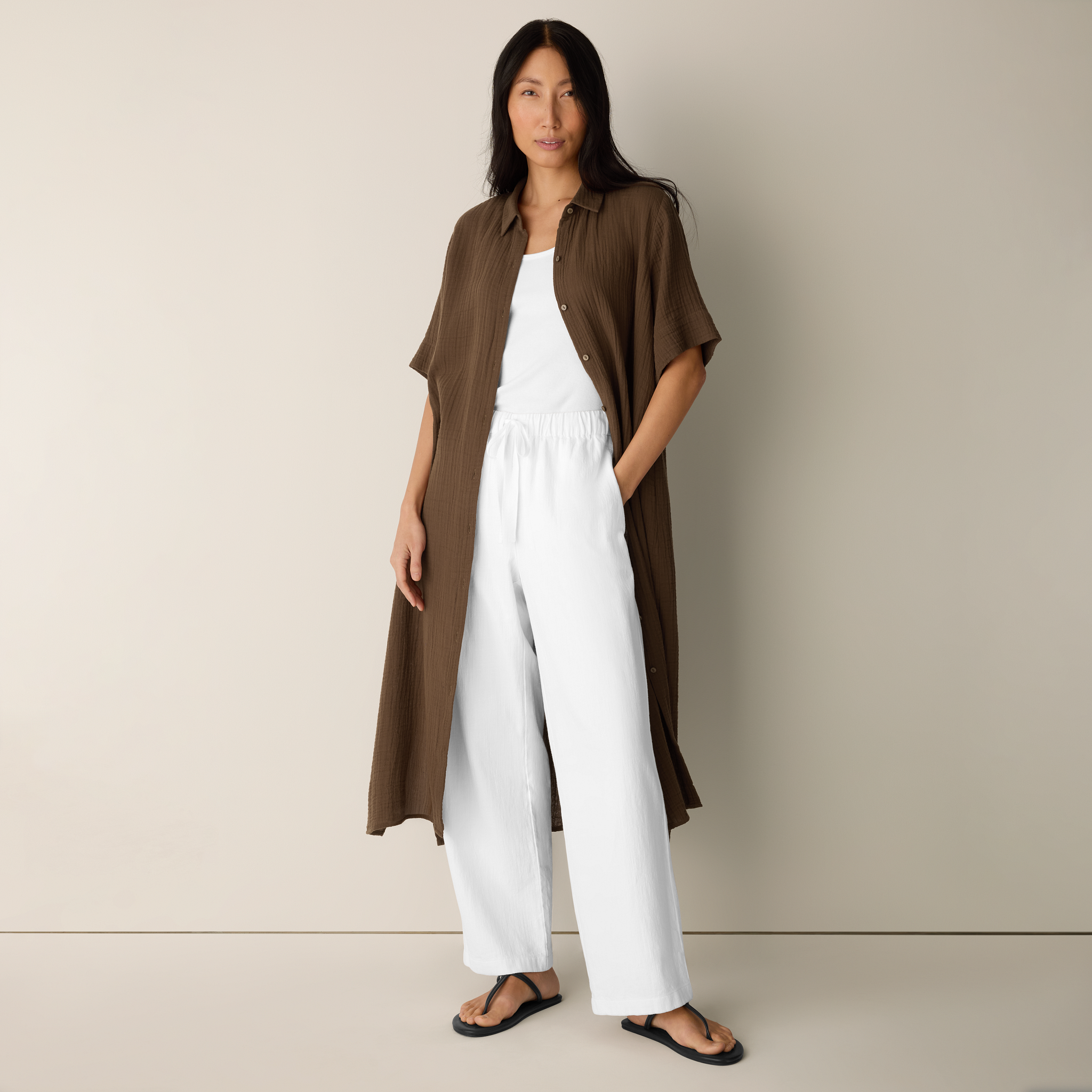 Organic Cotton Lofty Gauze Classic Collar Shirtdress from EILEEN FISHER - $198