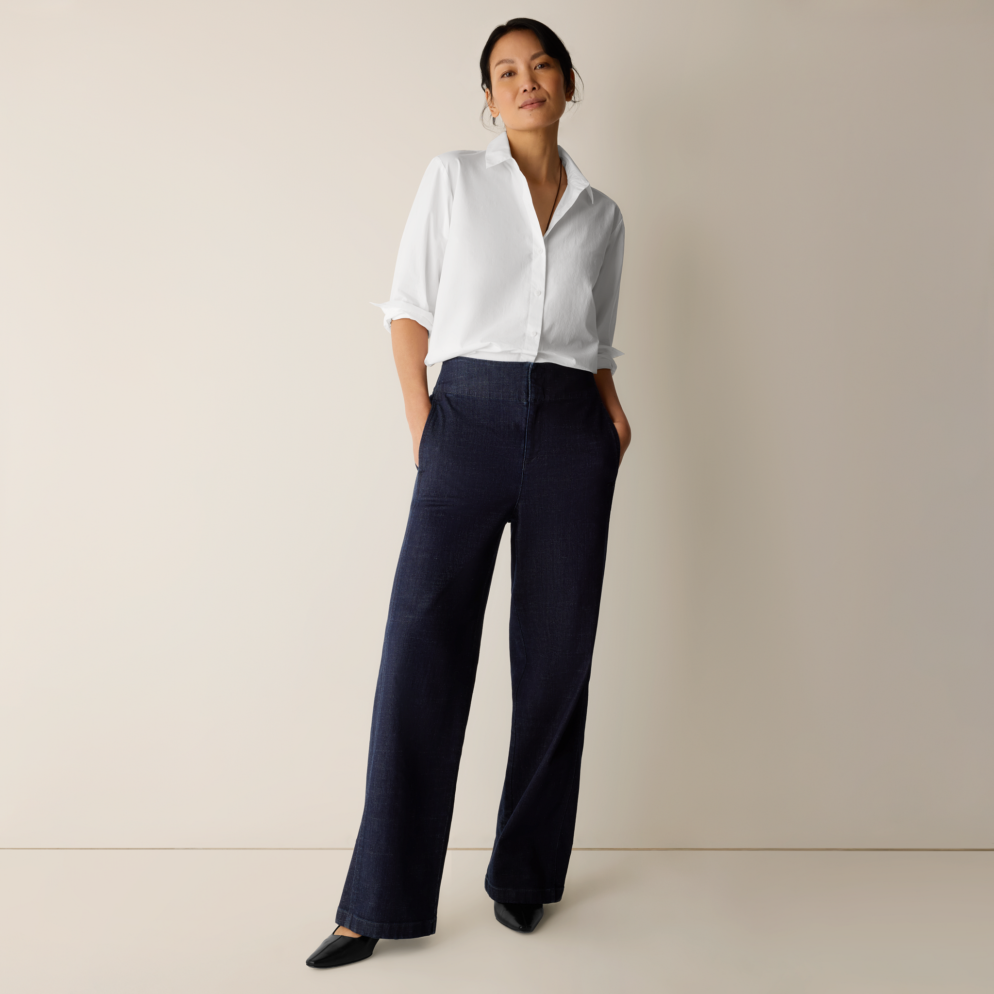 Cotton Stretch Denim Wide-Leg Trouser