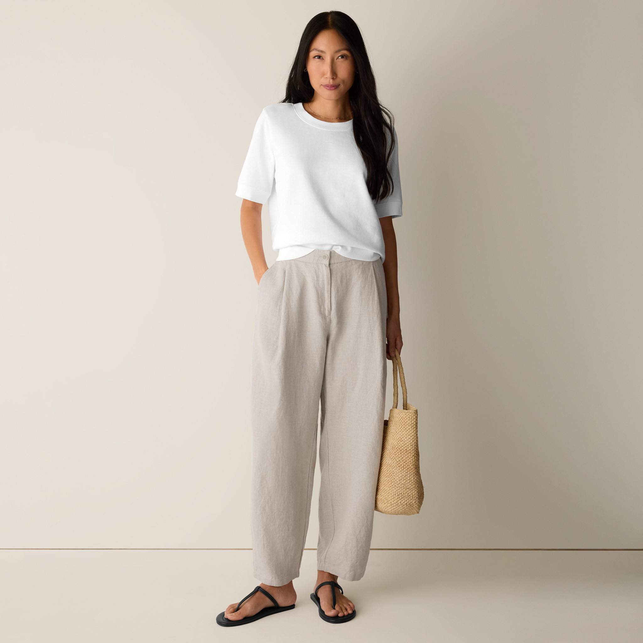 Organic Linen Curved Trouser from EILEEN FISHER - $178