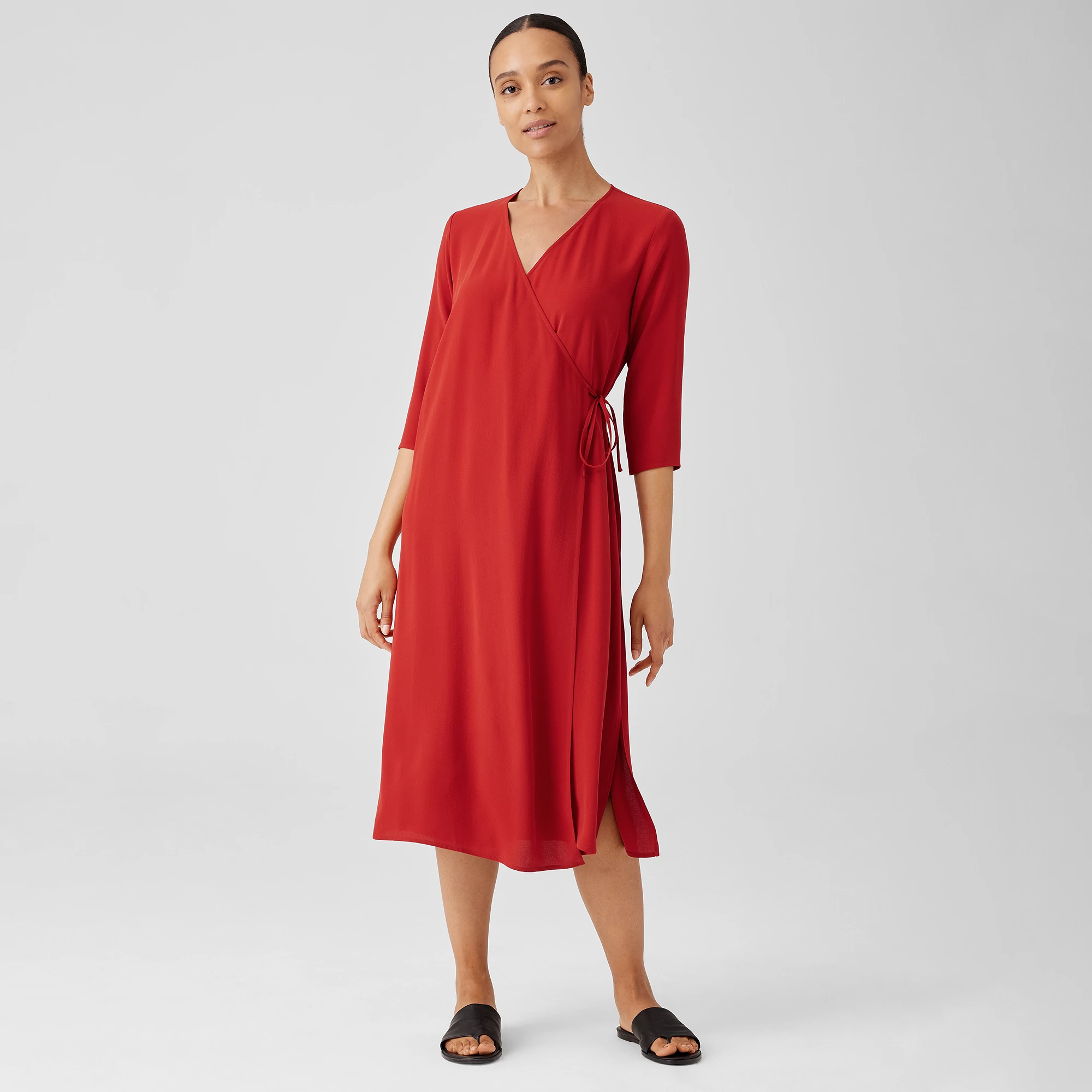Silk Crepe Wrap Dress EILEEN FISHER