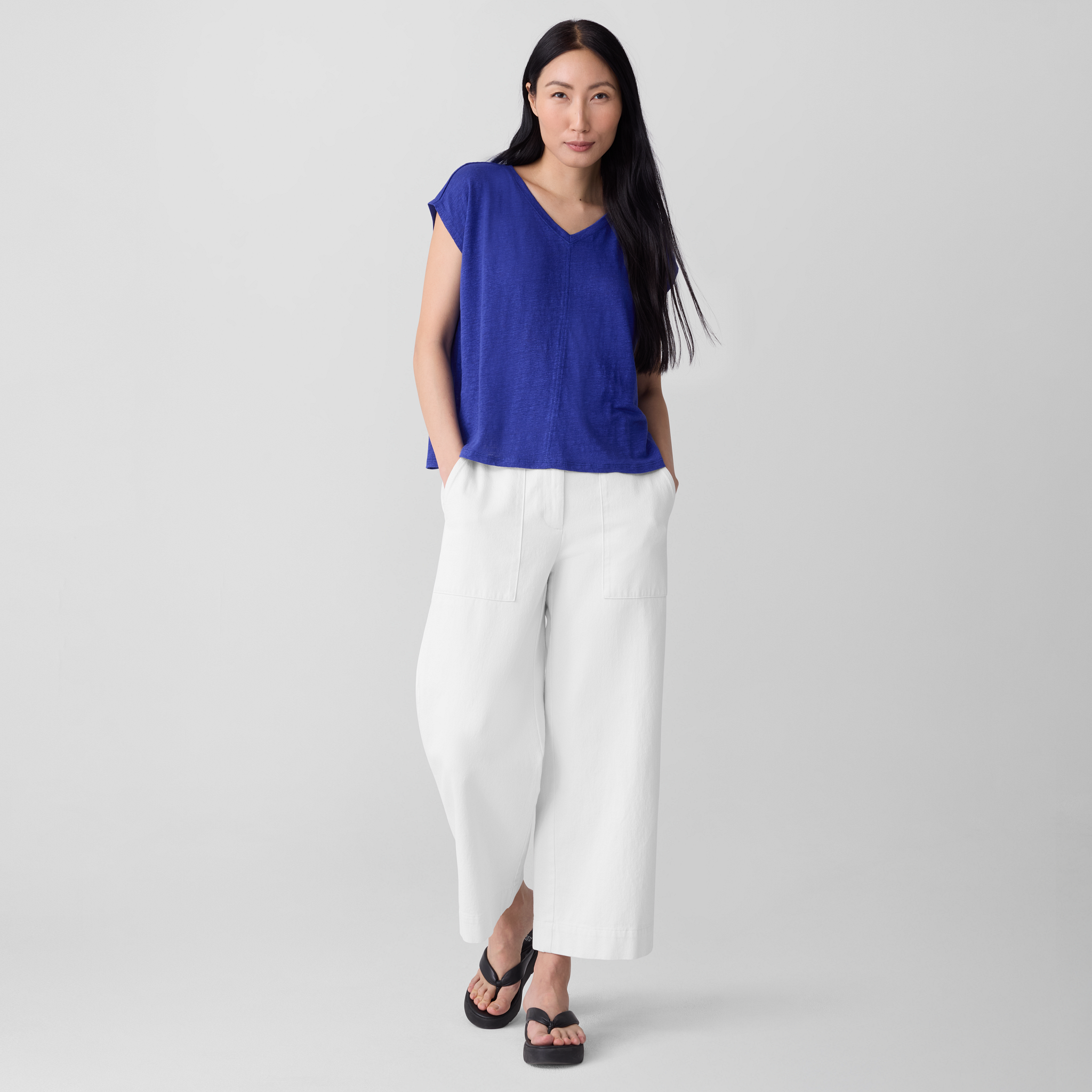 Organic Linen Jersey V-Neck Tee from EILEEN FISHER - $71.20