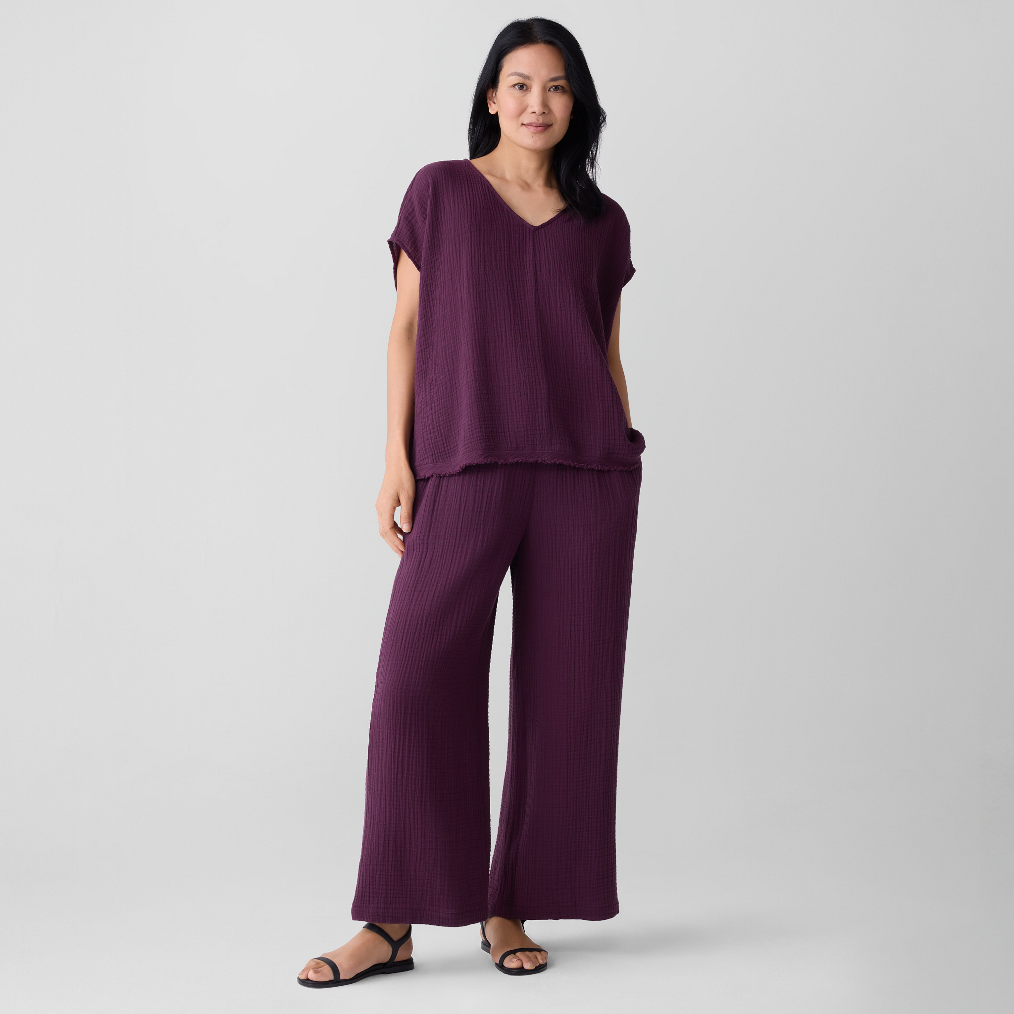 Organic Cotton Lofty Gauze Wide-Leg Pant | EILEEN FISHER