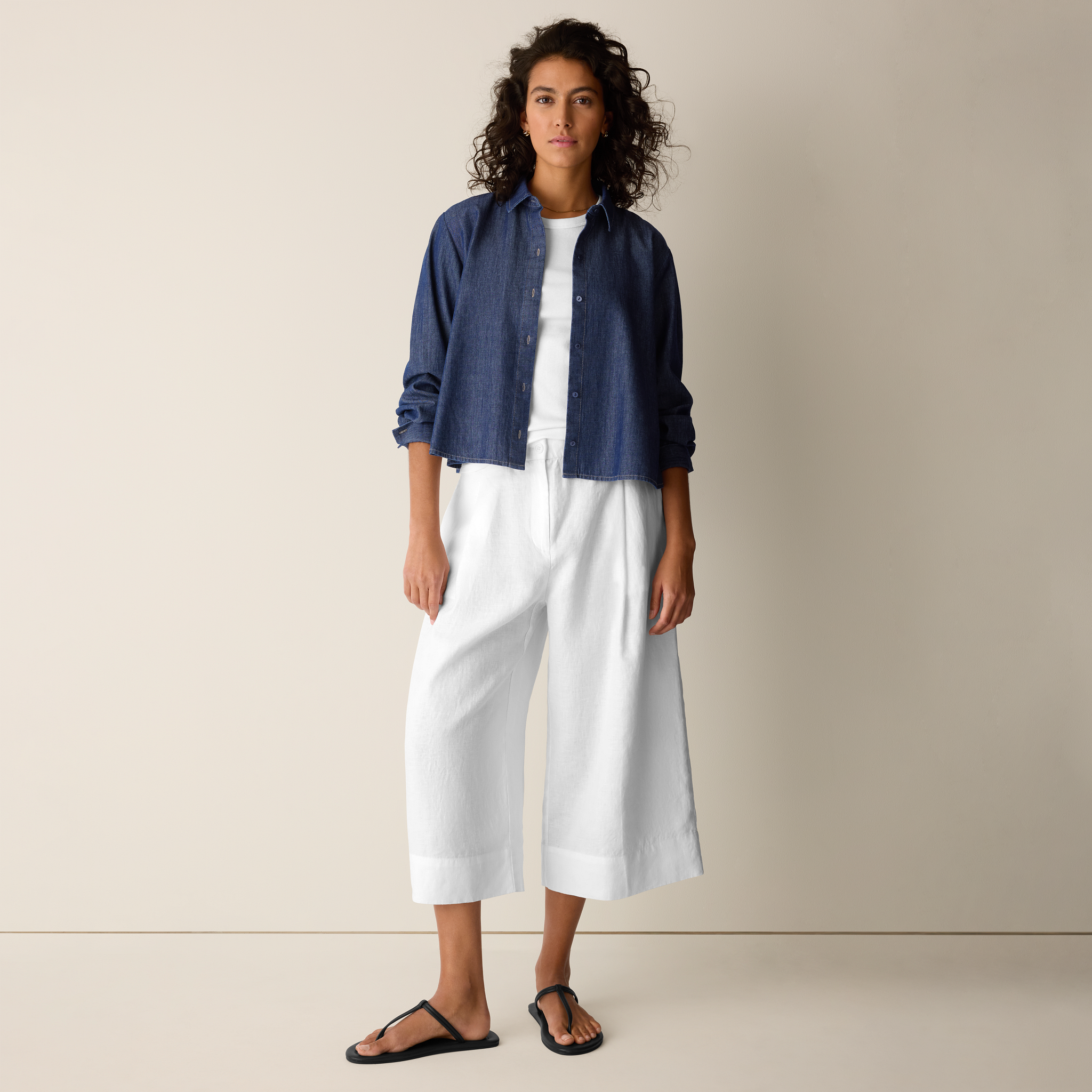 Organic Linen Pleated Wide-Leg Trouser Pant