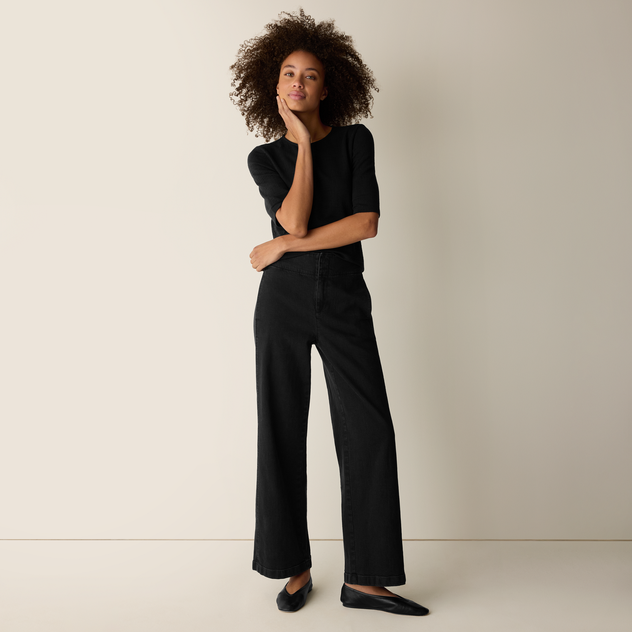 Cotton Stretch Denim Wide-Leg Trouser