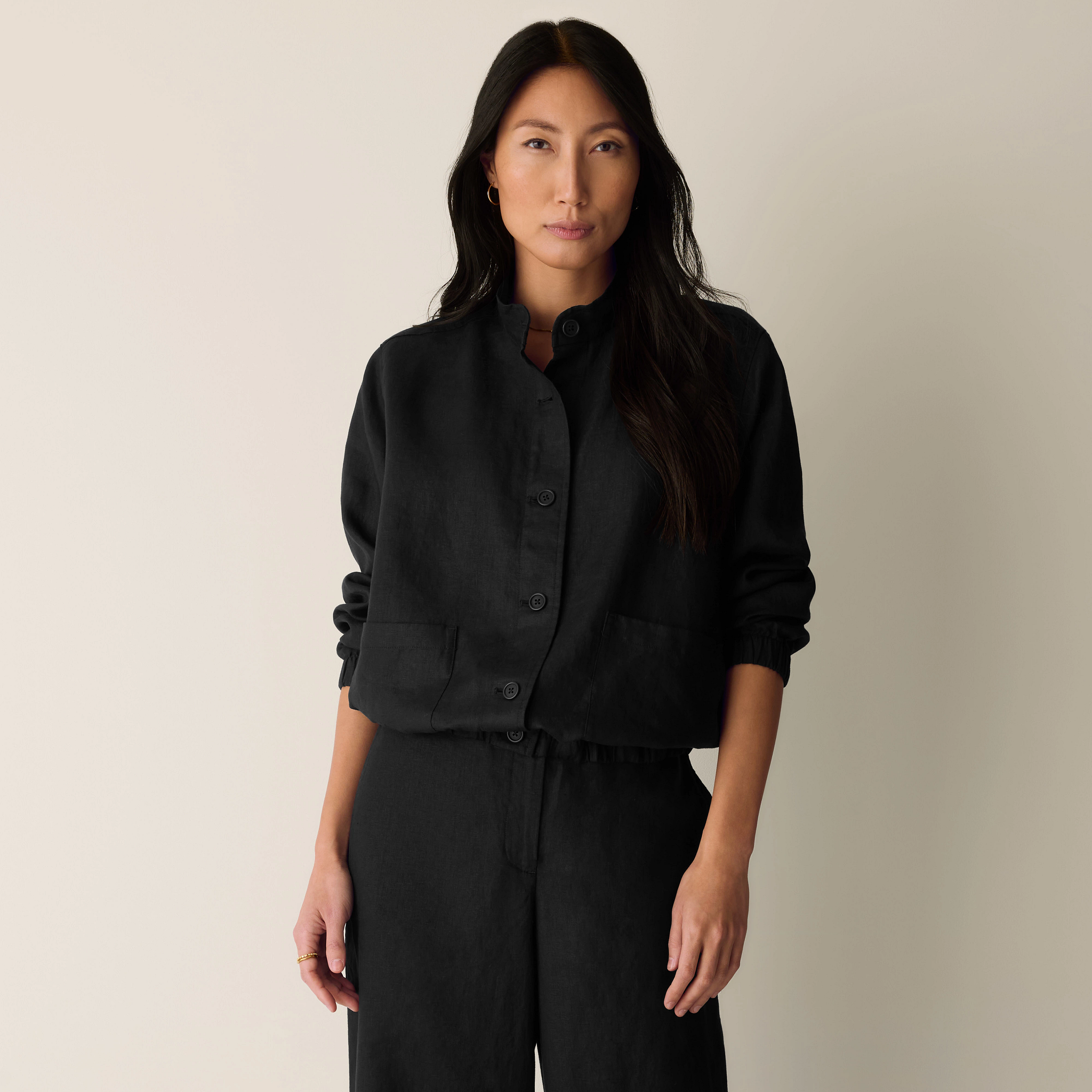 Organic Linen Stand Collar Jacket